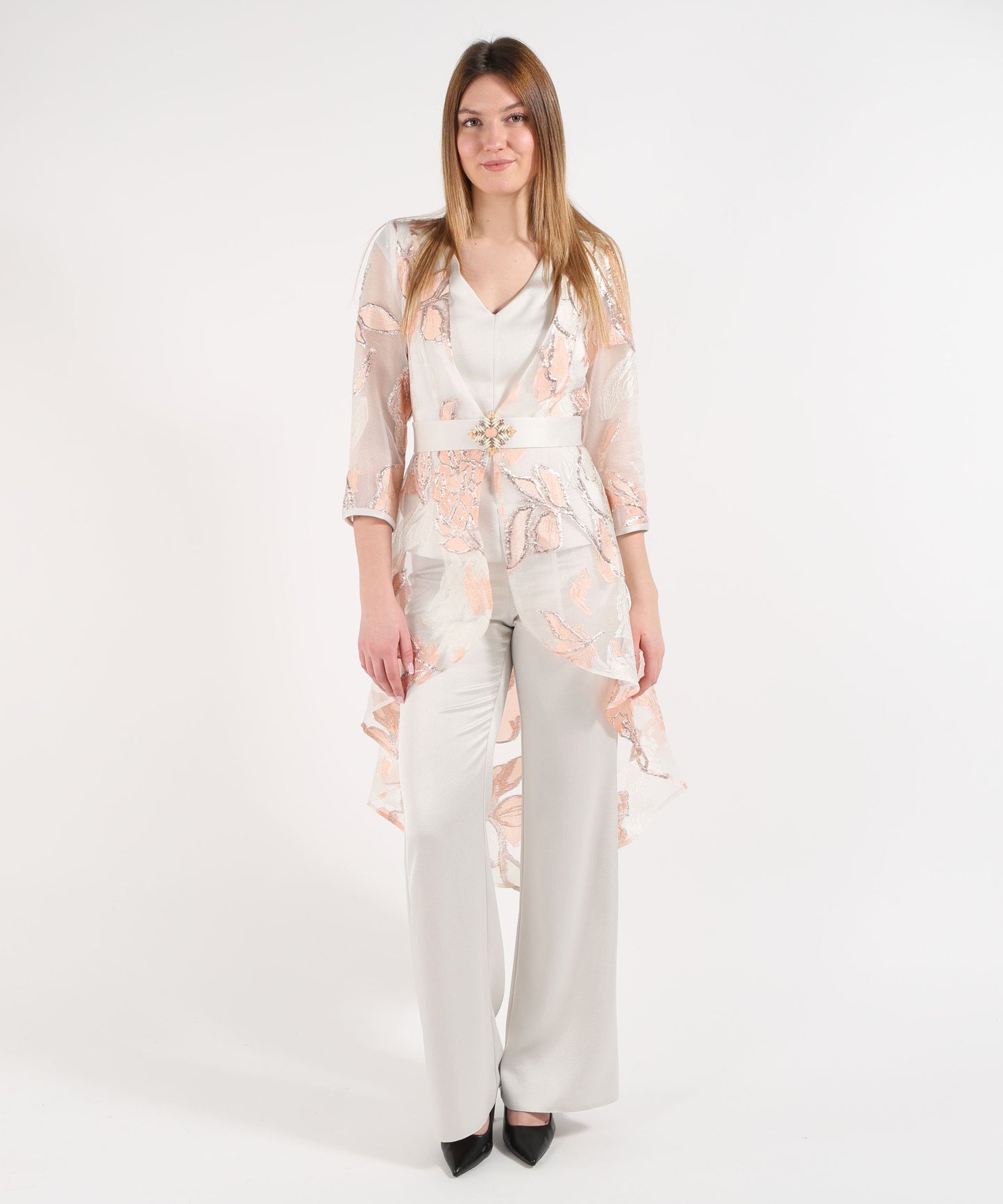 SONIA PENA Women’s set with duster coat, top, and trousers