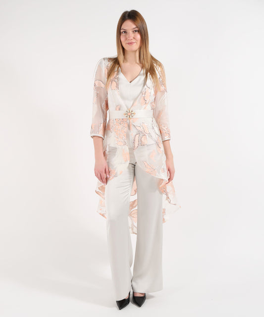 Completi SONIA PENA Completo Donna con Spolverino, Top e Pantalone Salmone | SONIA PENA