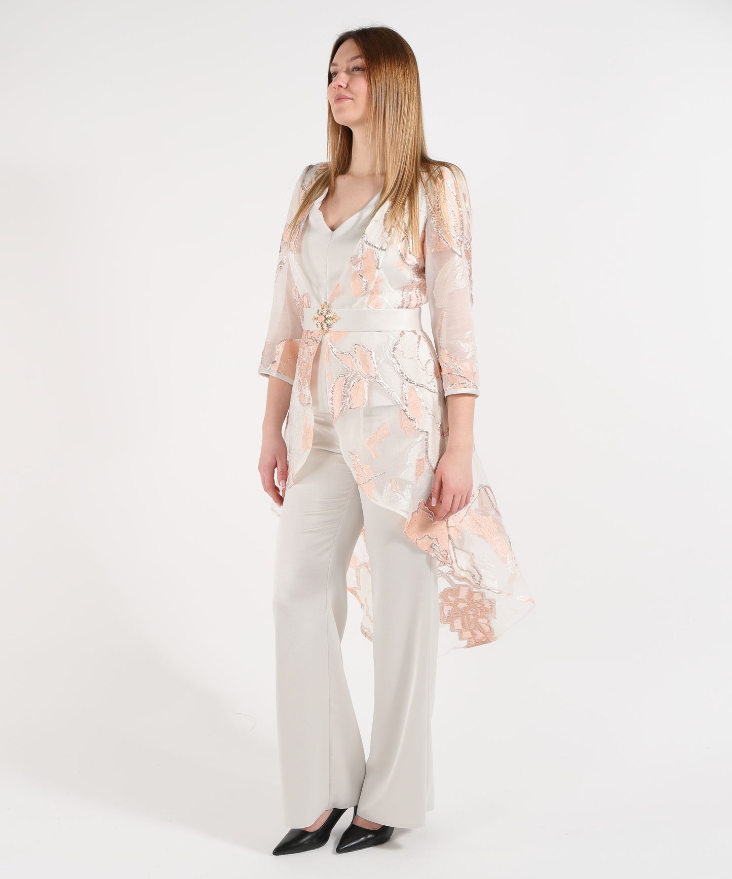 SONIA PENA Women’s set with duster coat, top, and trousers