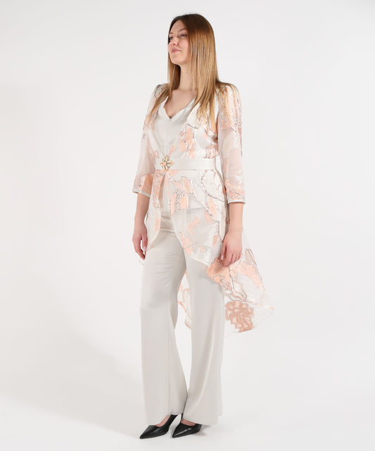 Completi SONIA PENA Completo Donna con Spolverino, Top e Pantalone Salmone | SONIA PENA