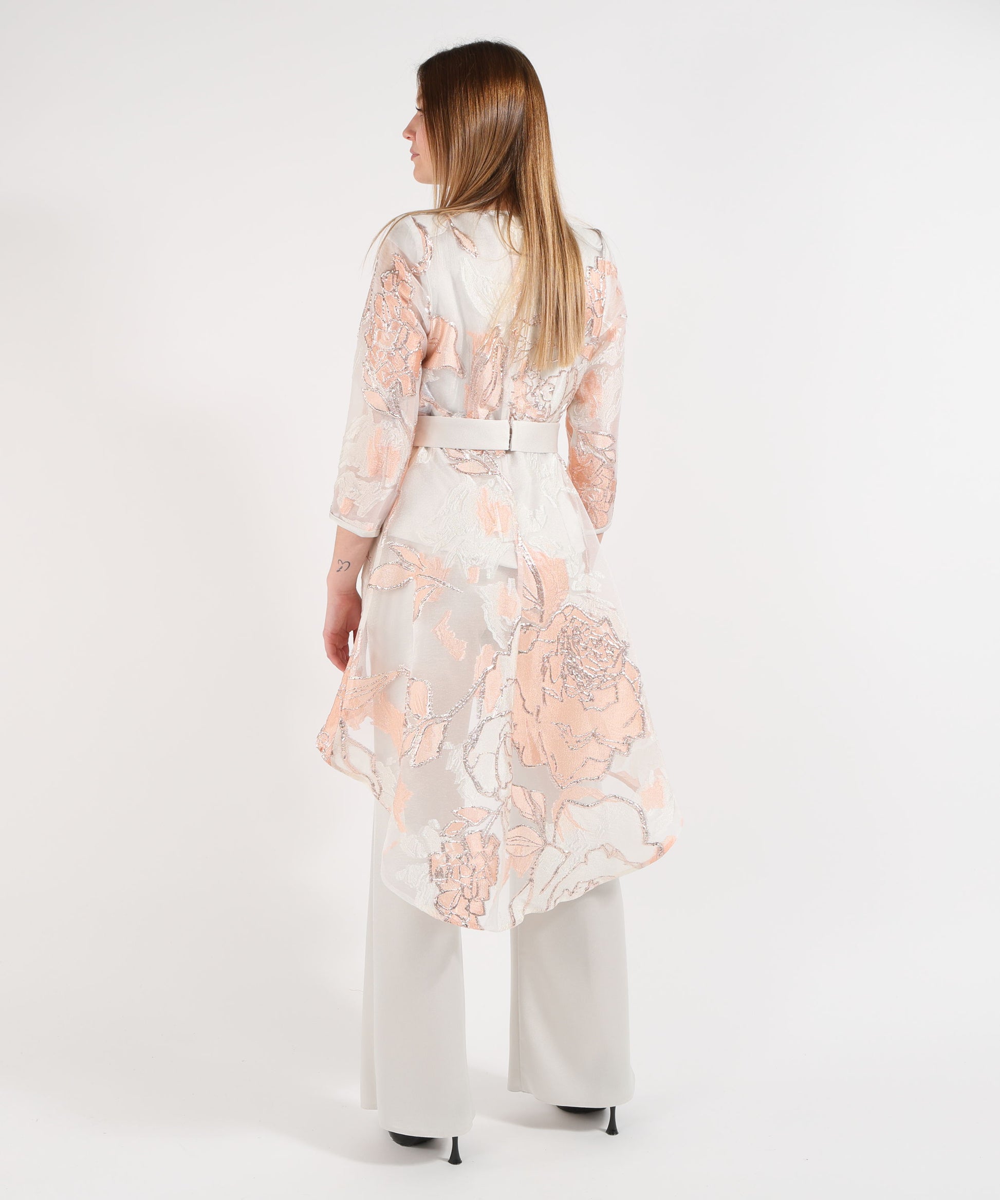 Outfits SONIA PENA Women’s set with duster coat, top, and trousers Salmone | SONIA PENA
