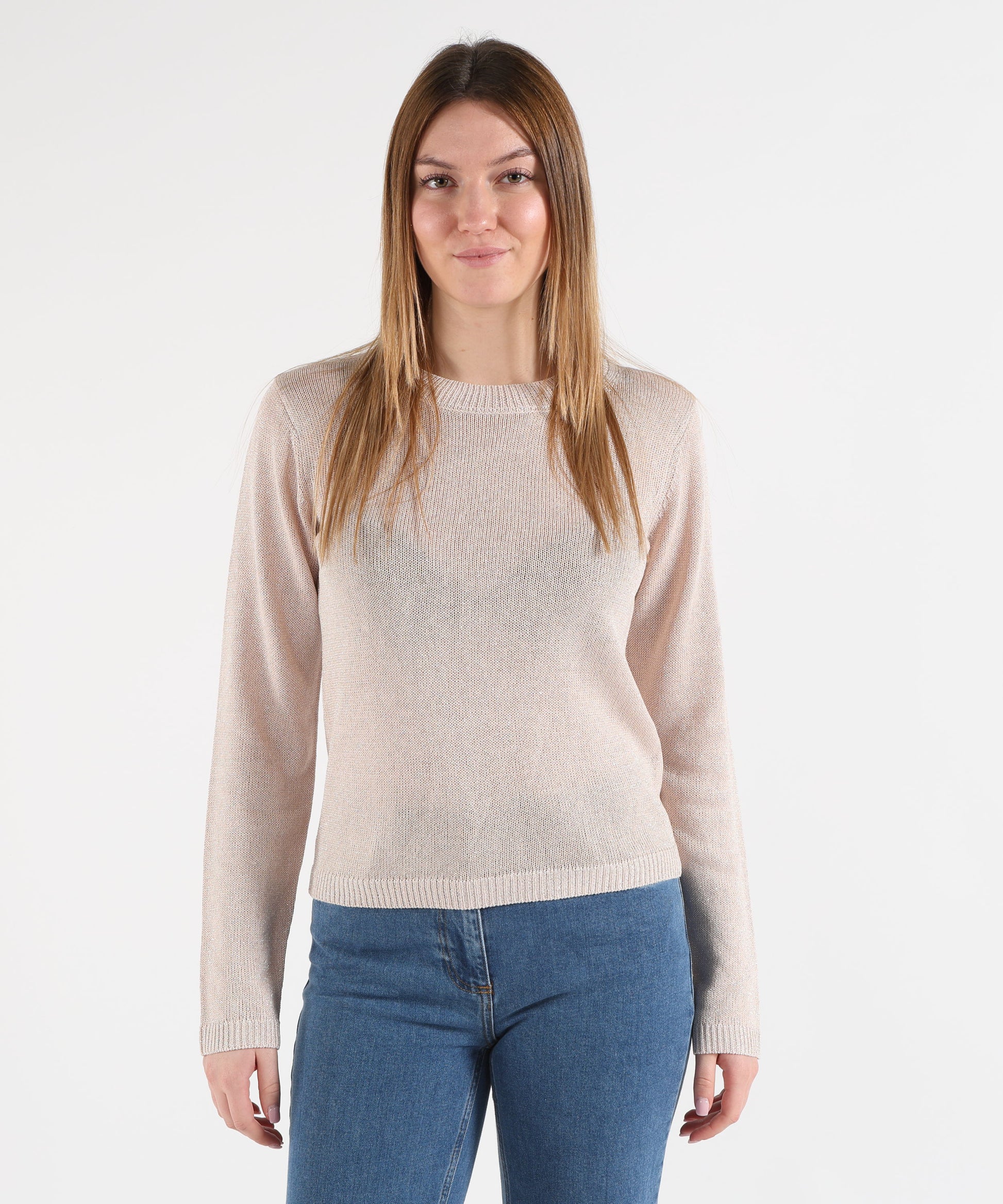 Maglie SEVENTY Maglia Donna Manica Lunga con Girocollo e Dettaglio Brillantini Cipria | SEVENTY