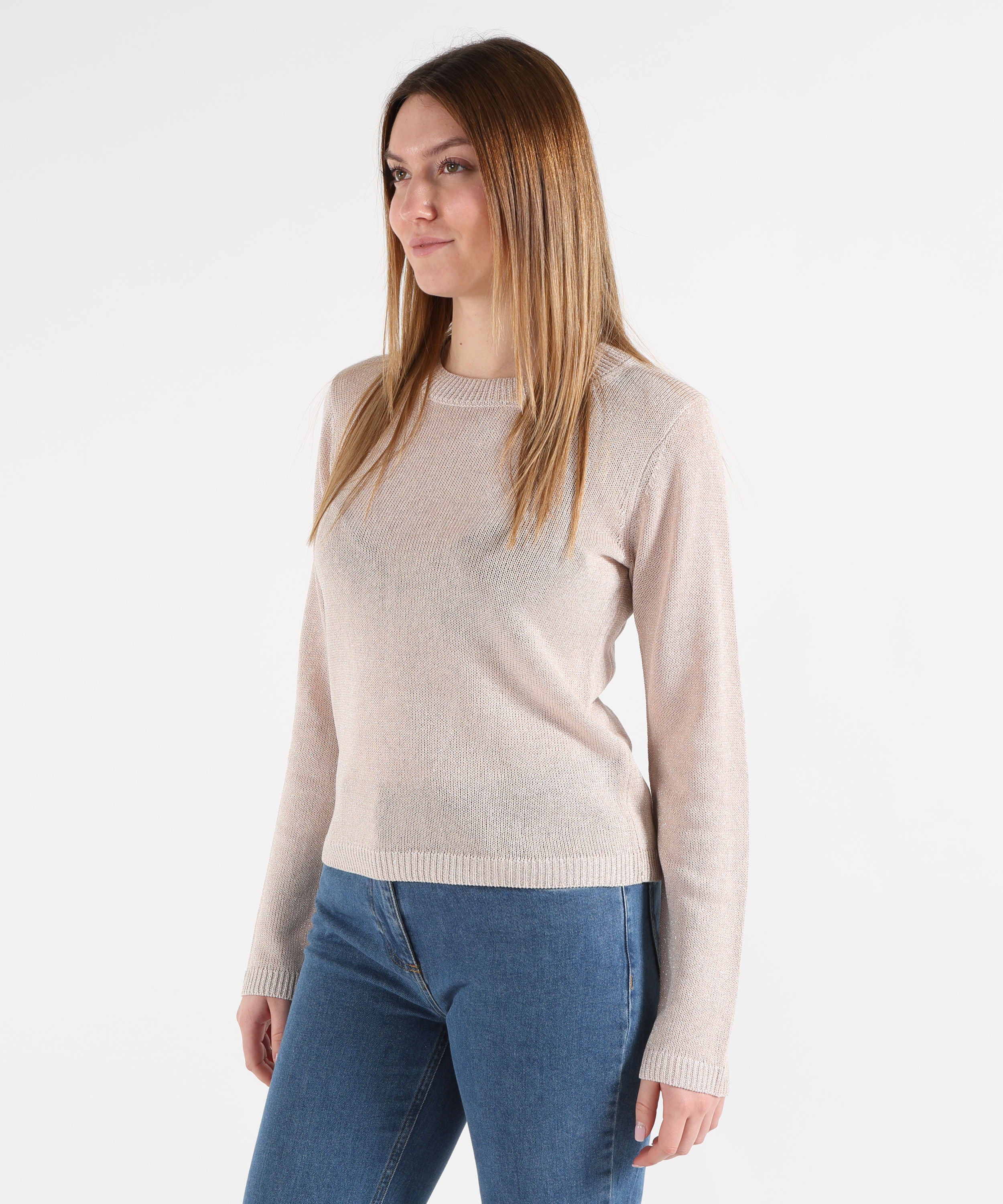 Maglie SEVENTY Maglia Donna Manica Lunga con Girocollo e Dettaglio Brillantini Cipria | SEVENTY