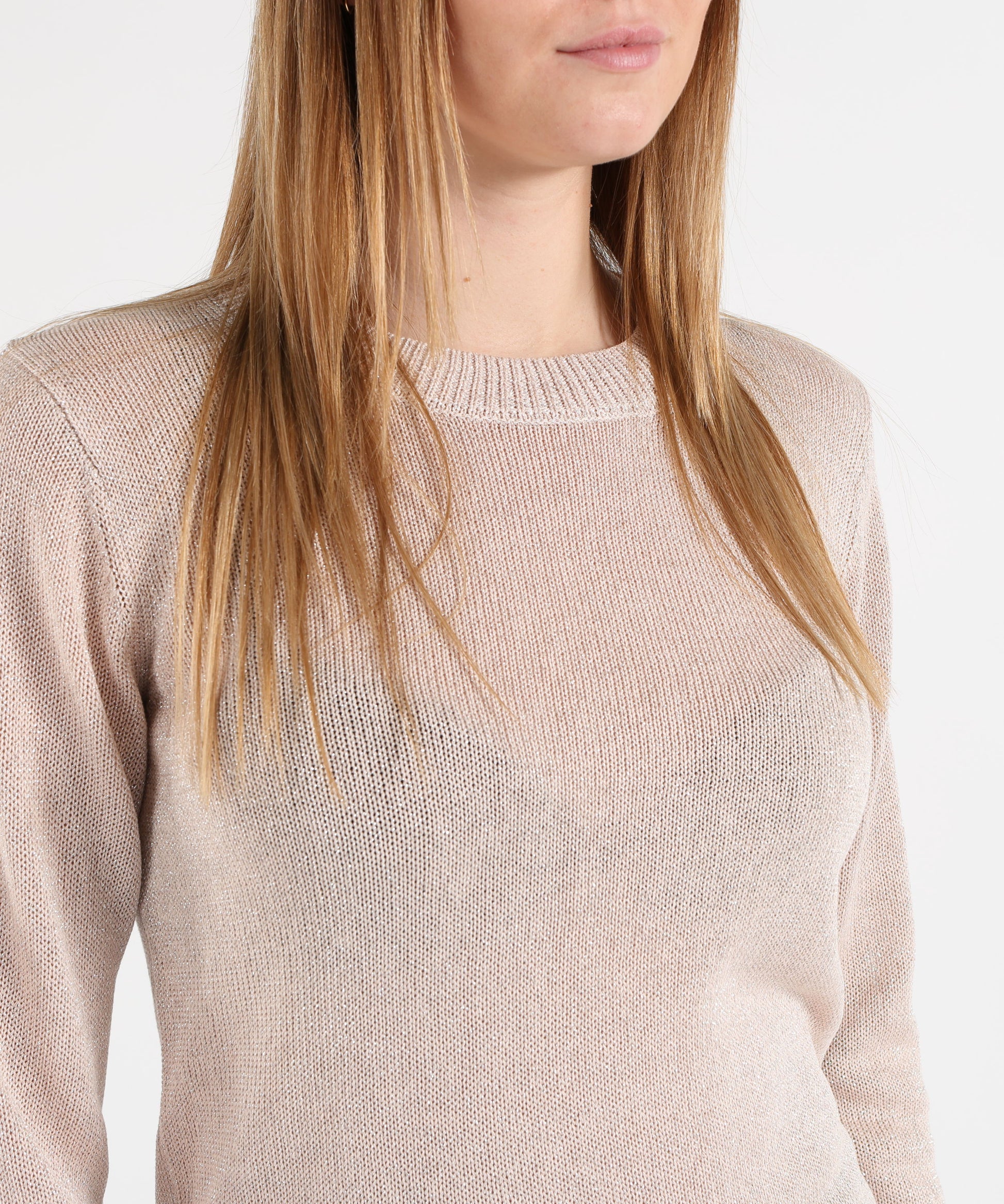 Maglie SEVENTY Maglia Donna Manica Lunga con Girocollo e Dettaglio Brillantini Cipria | SEVENTY