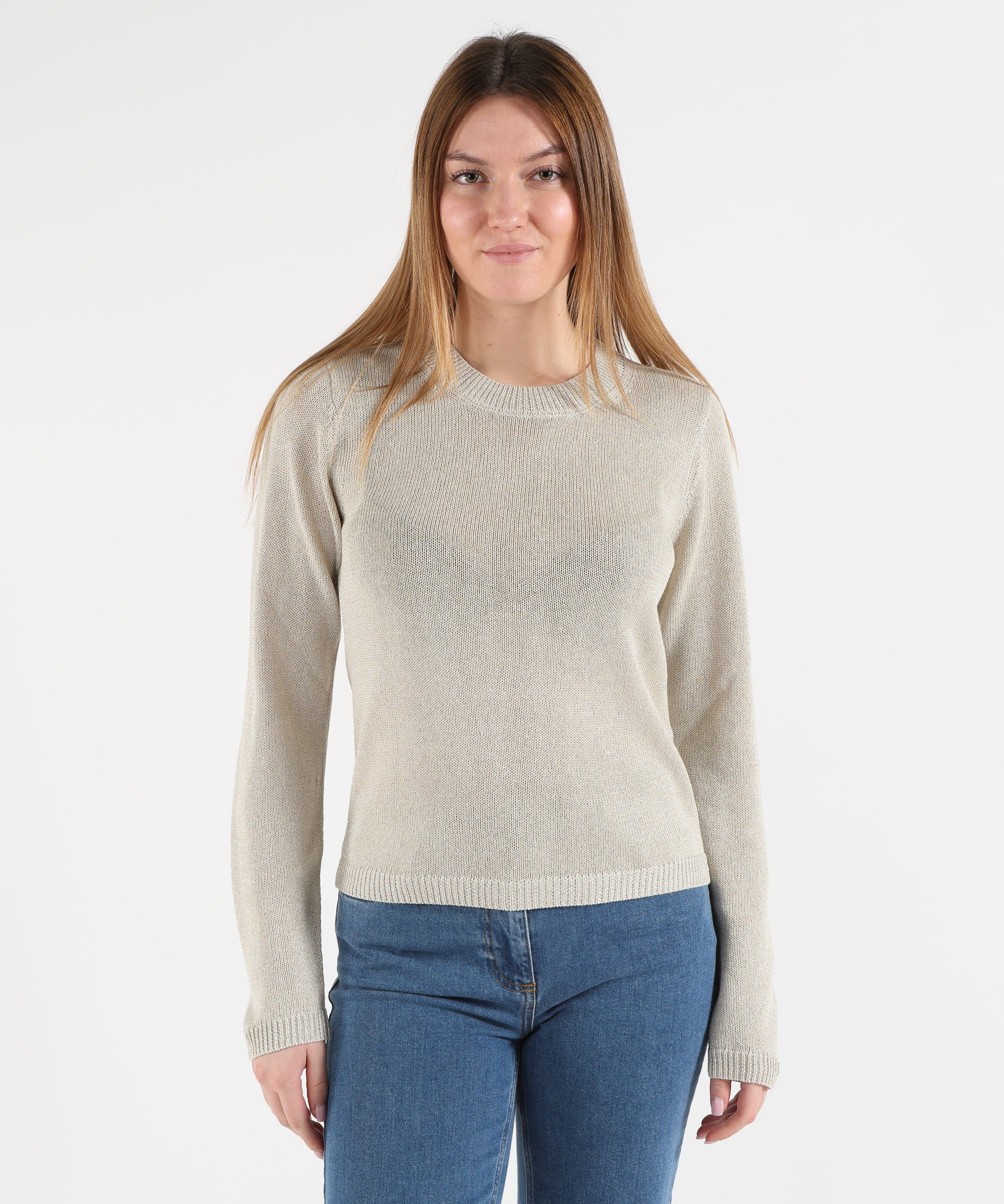 Maglie SEVENTY Maglia Donna Manica Lunga con Girocollo e Dettaglio Brillantini Ghiaccio | SEVENTY