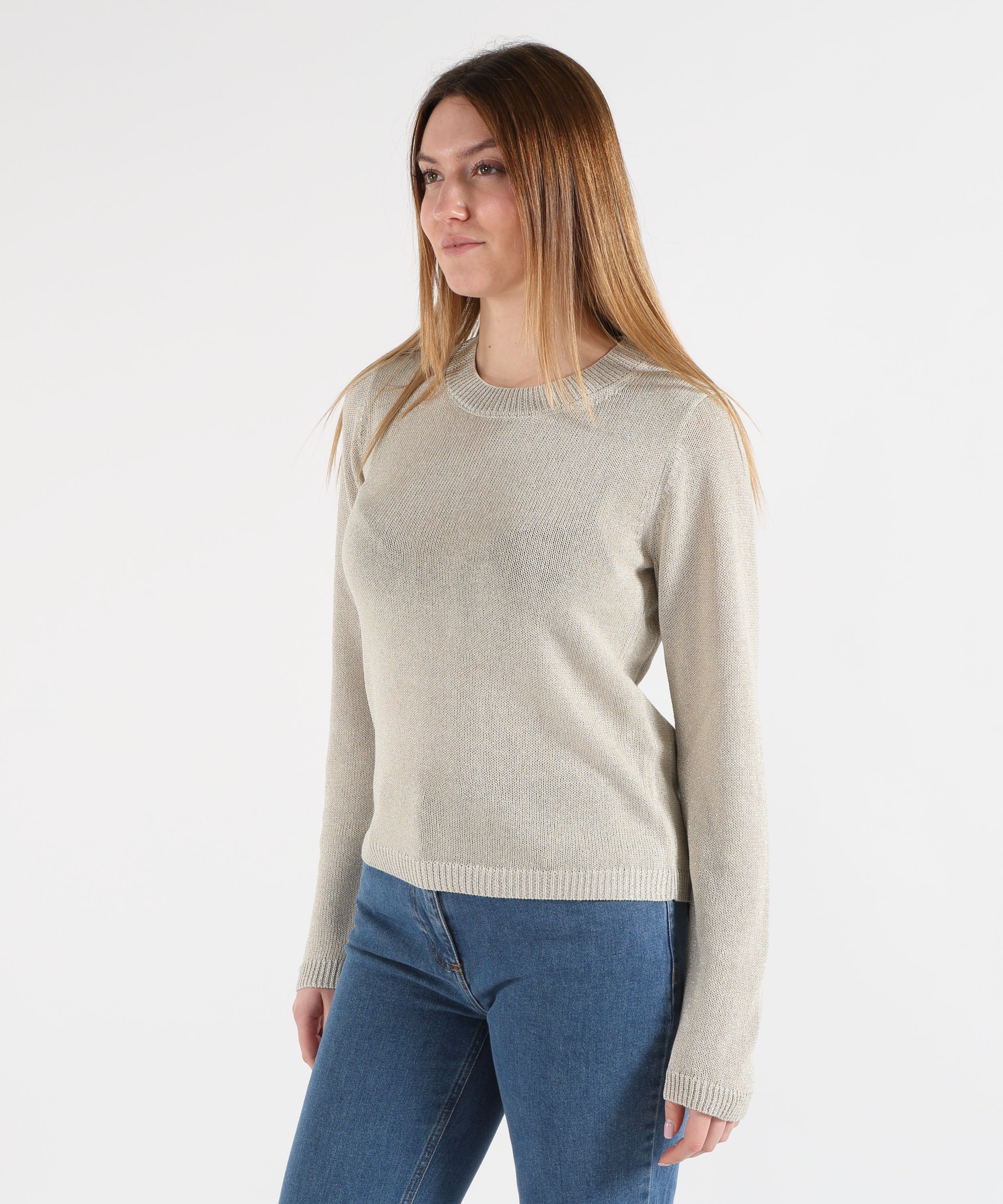 Maglie SEVENTY Maglia Donna Manica Lunga con Girocollo e Dettaglio Brillantini Ghiaccio | SEVENTY