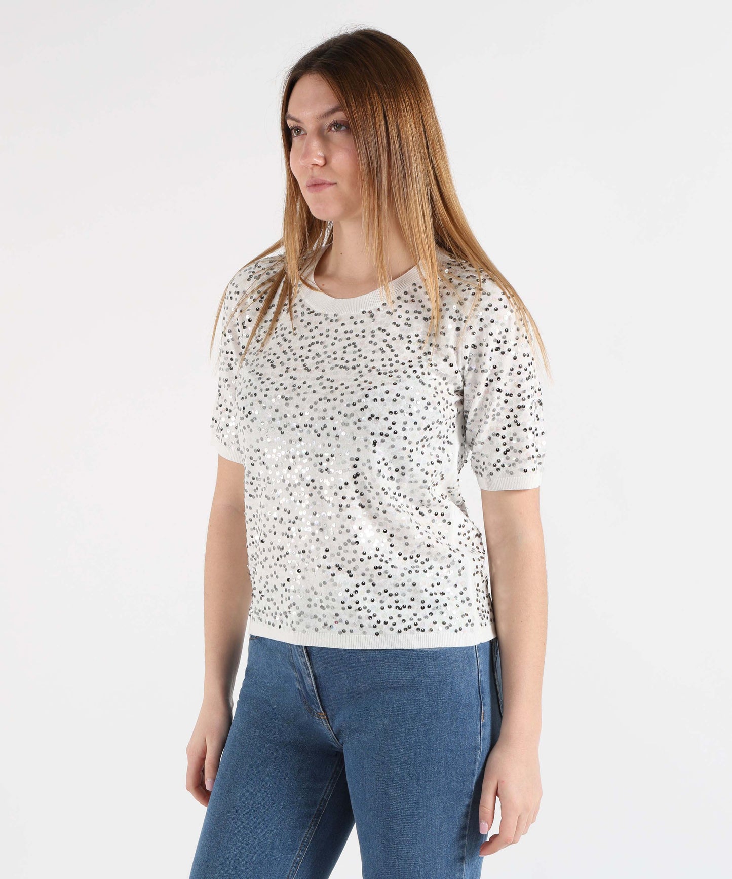 SEVENTY T-shirt Donna Bianca con Applicazioni di Paillettes