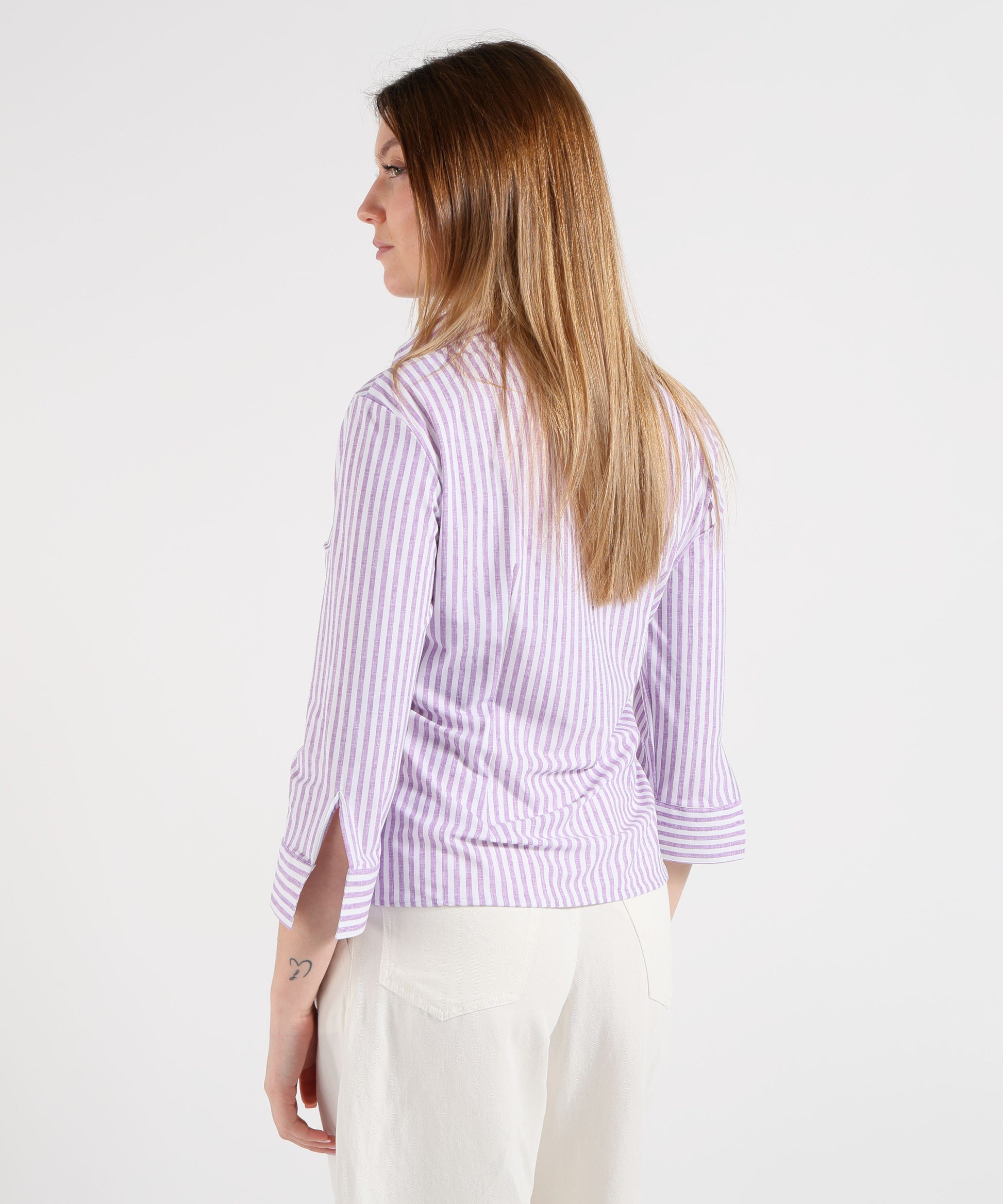 Shirts GHIRARDELLI Women’s Buttonless V-Neck Shirt Rigata glicine/bianco | GHIRARDELLI