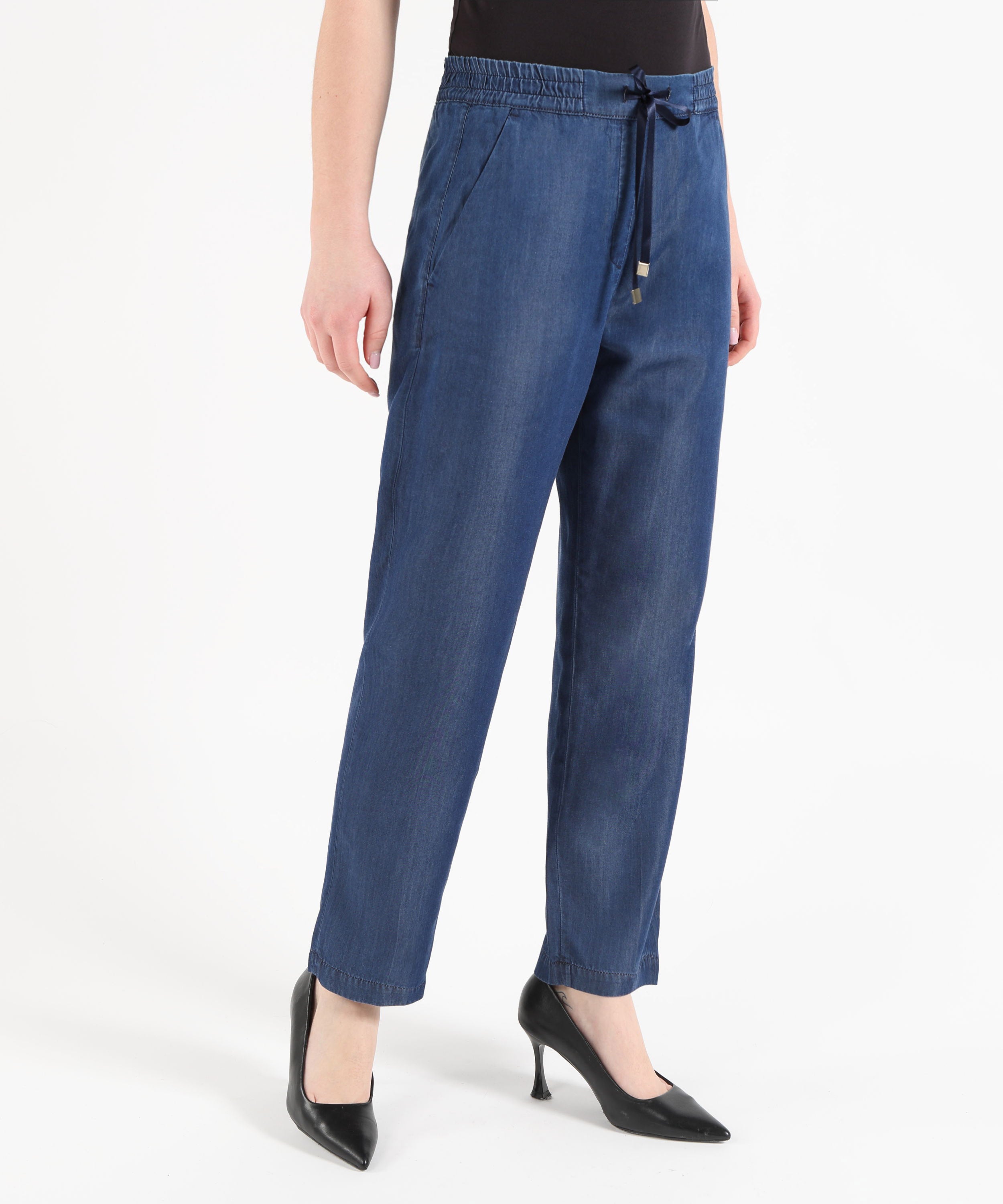 Pantaloni RE-HASH Pantalone Donna Morbido Effetto Denim Blu | RE-HASH