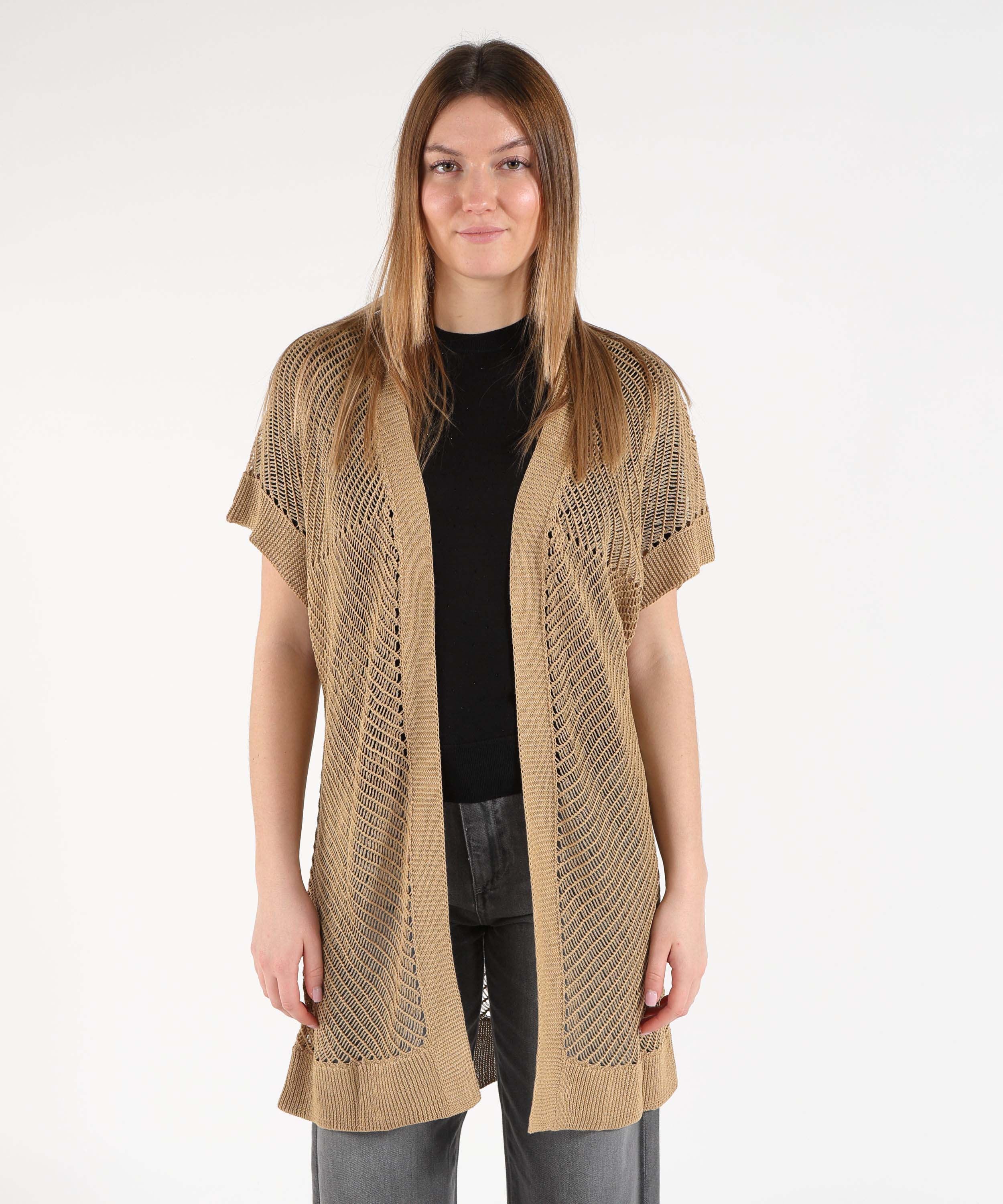 Cardigan SEVENTY Cardigan Donna Senza Bottoni con Manica Corta Kaki | SEVENTY