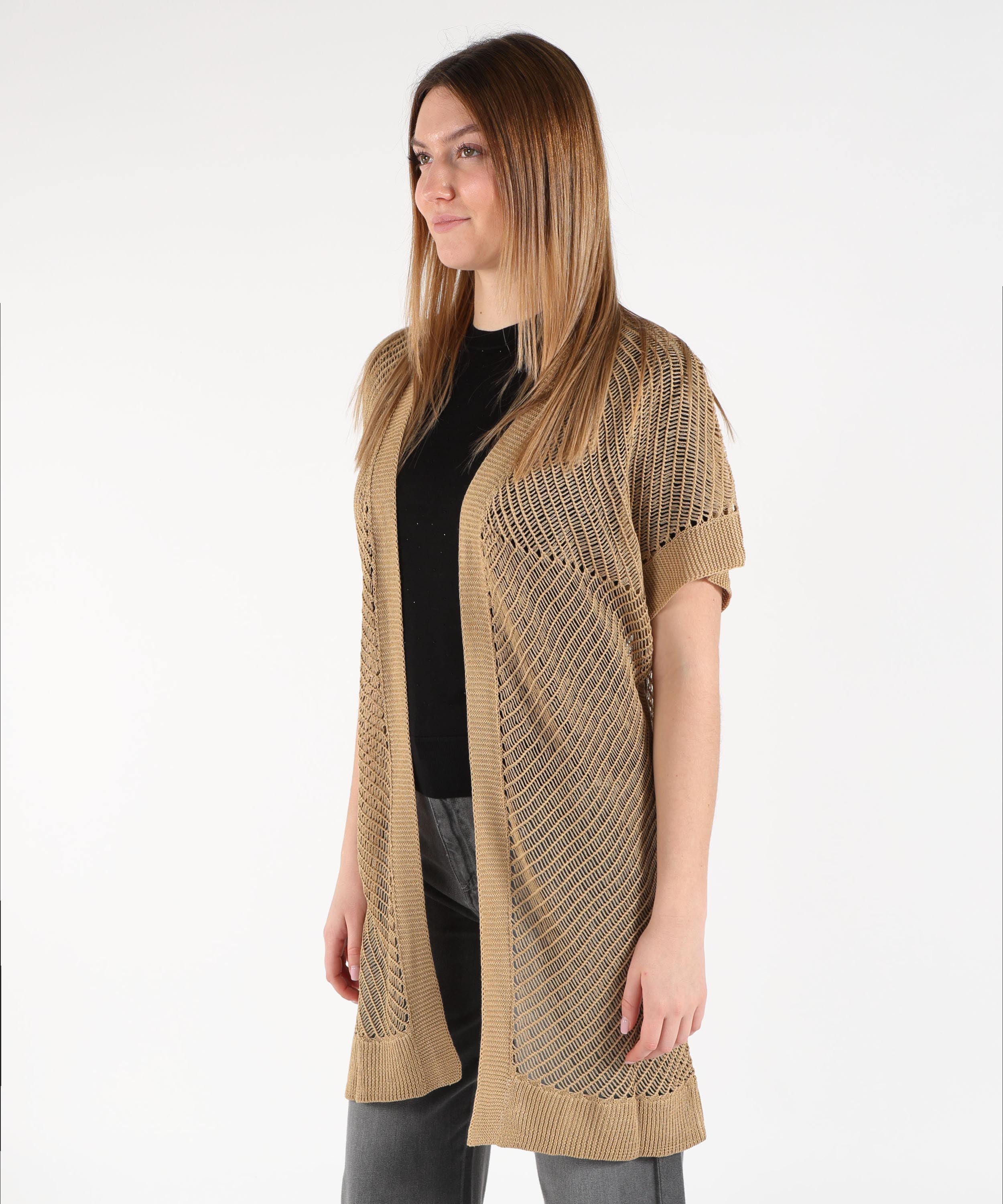Cardigan SEVENTY Cardigan Donna Senza Bottoni con Manica Corta Kaki | SEVENTY