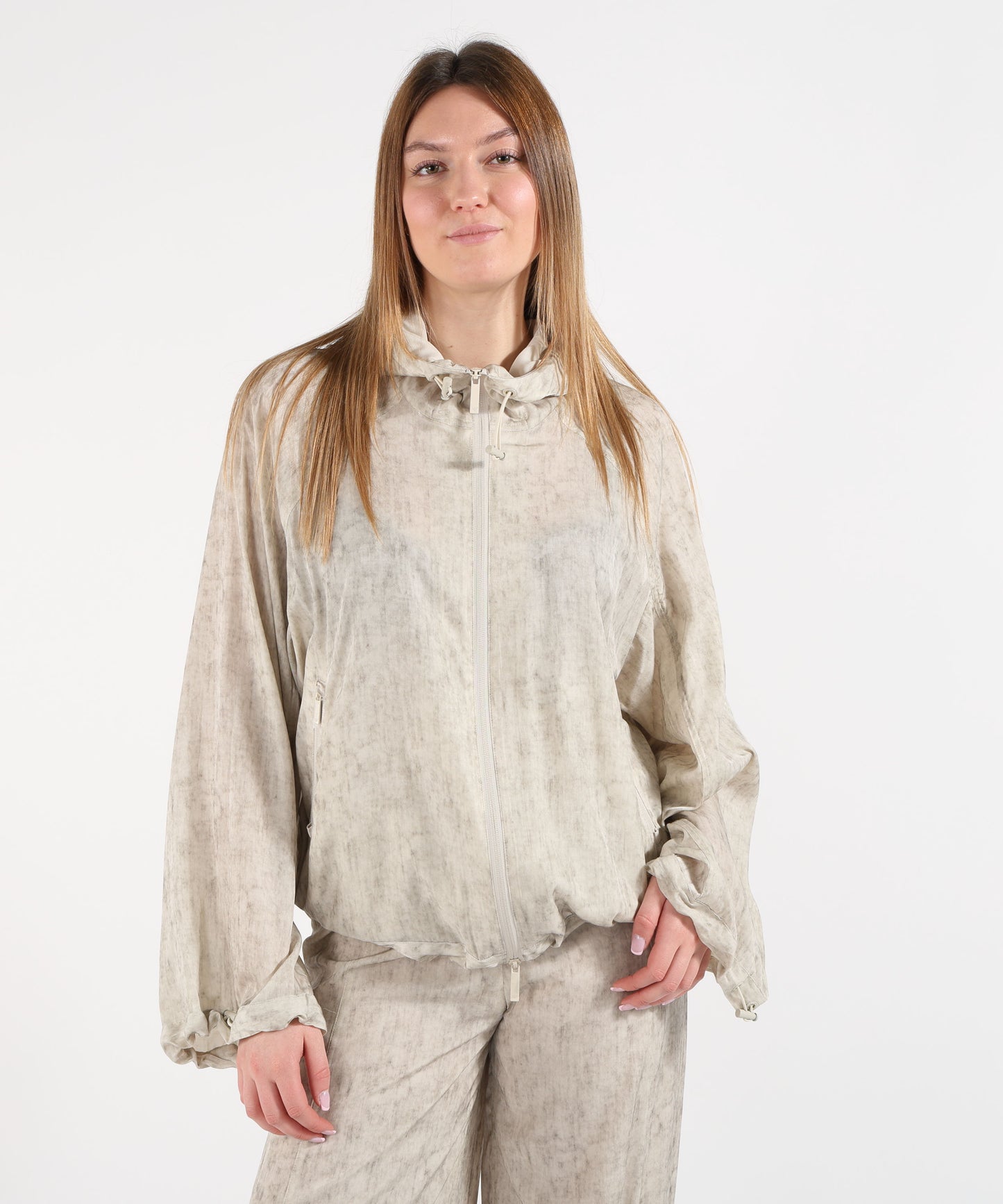 EMPORIO ARMANI Blouson con cappuccio in tessuto fluido stampa effetto maltinto