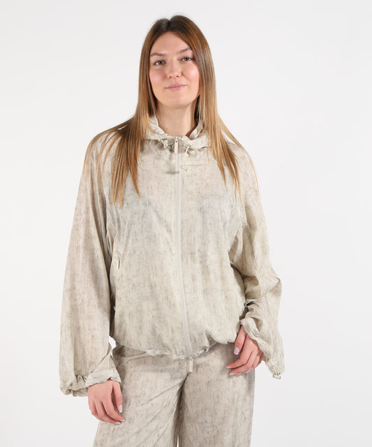 EMPORIO ARMANI Blouson con cappuccio in tessuto fluido stampa effetto maltinto