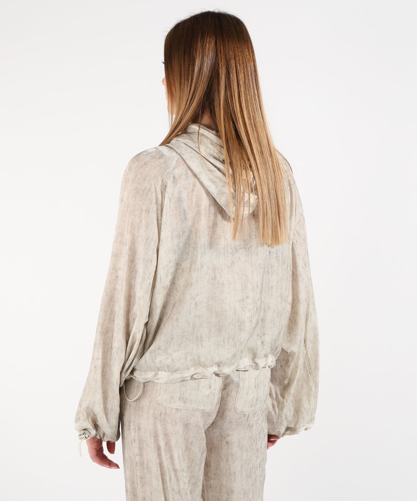 EMPORIO ARMANI Blouson con cappuccio in tessuto fluido stampa effetto maltinto