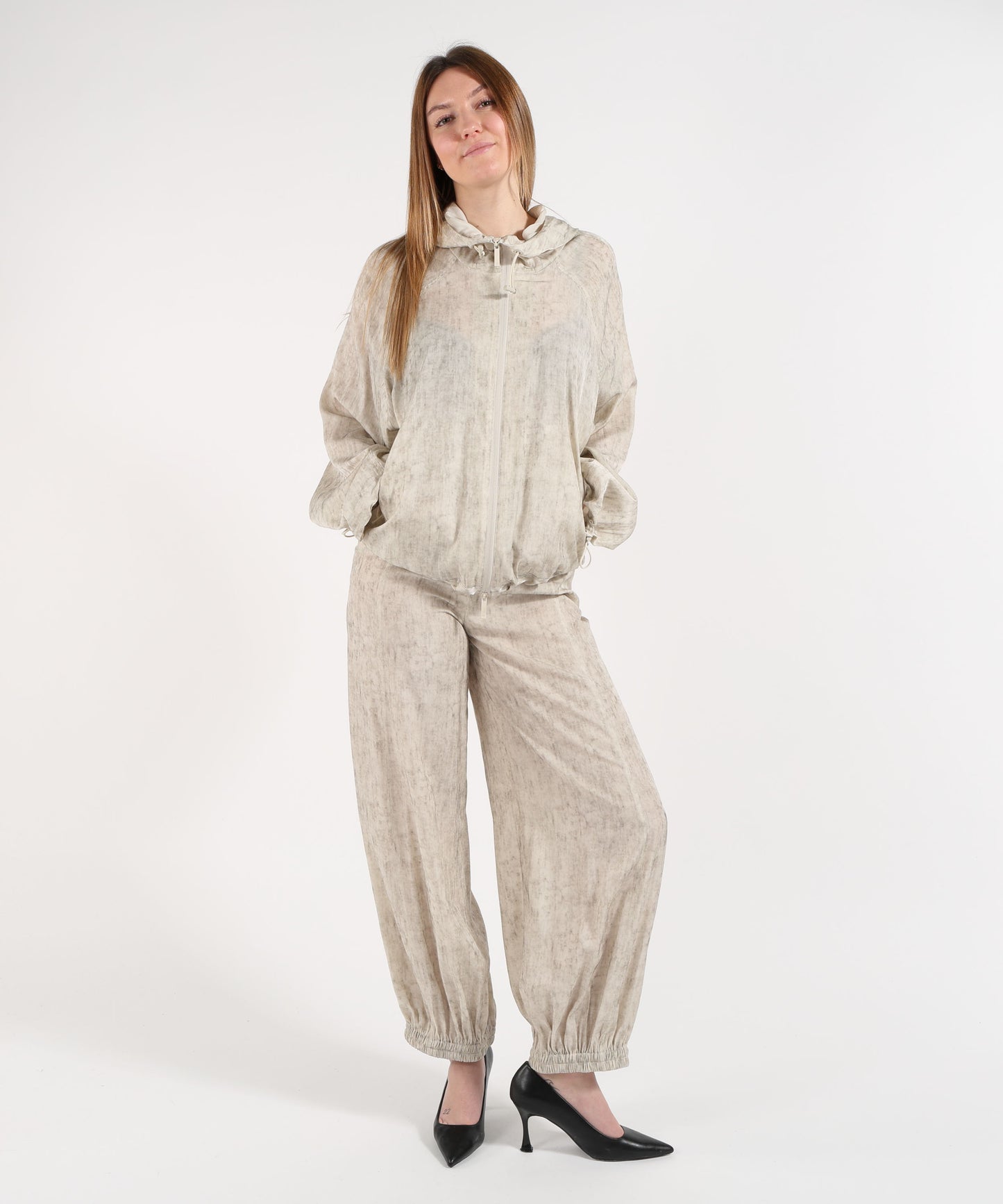 EMPORIO ARMANI Blouson con cappuccio in tessuto fluido stampa effetto maltinto