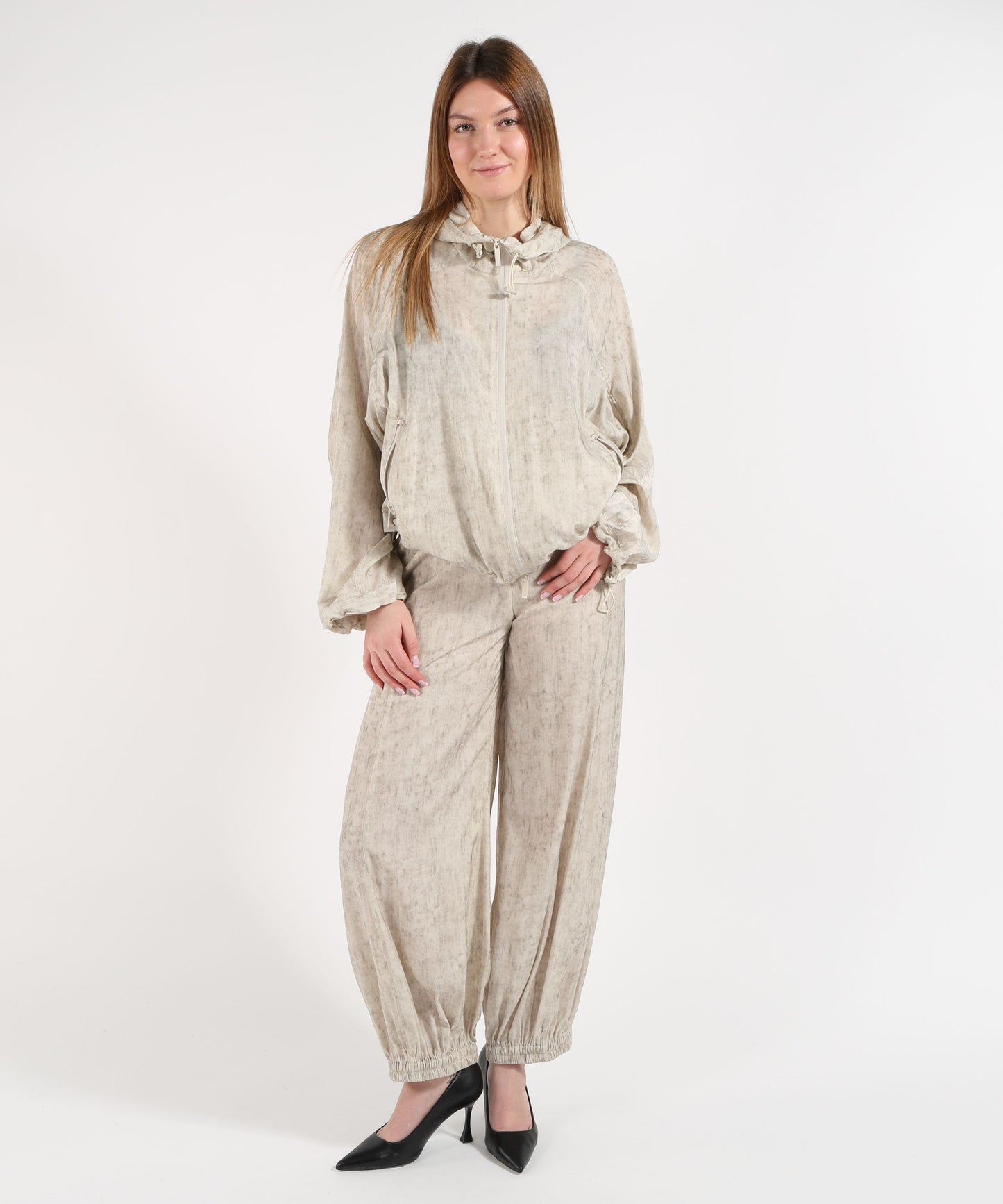 EMPORIO ARMANI Blouson con cappuccio in tessuto fluido stampa effetto maltinto