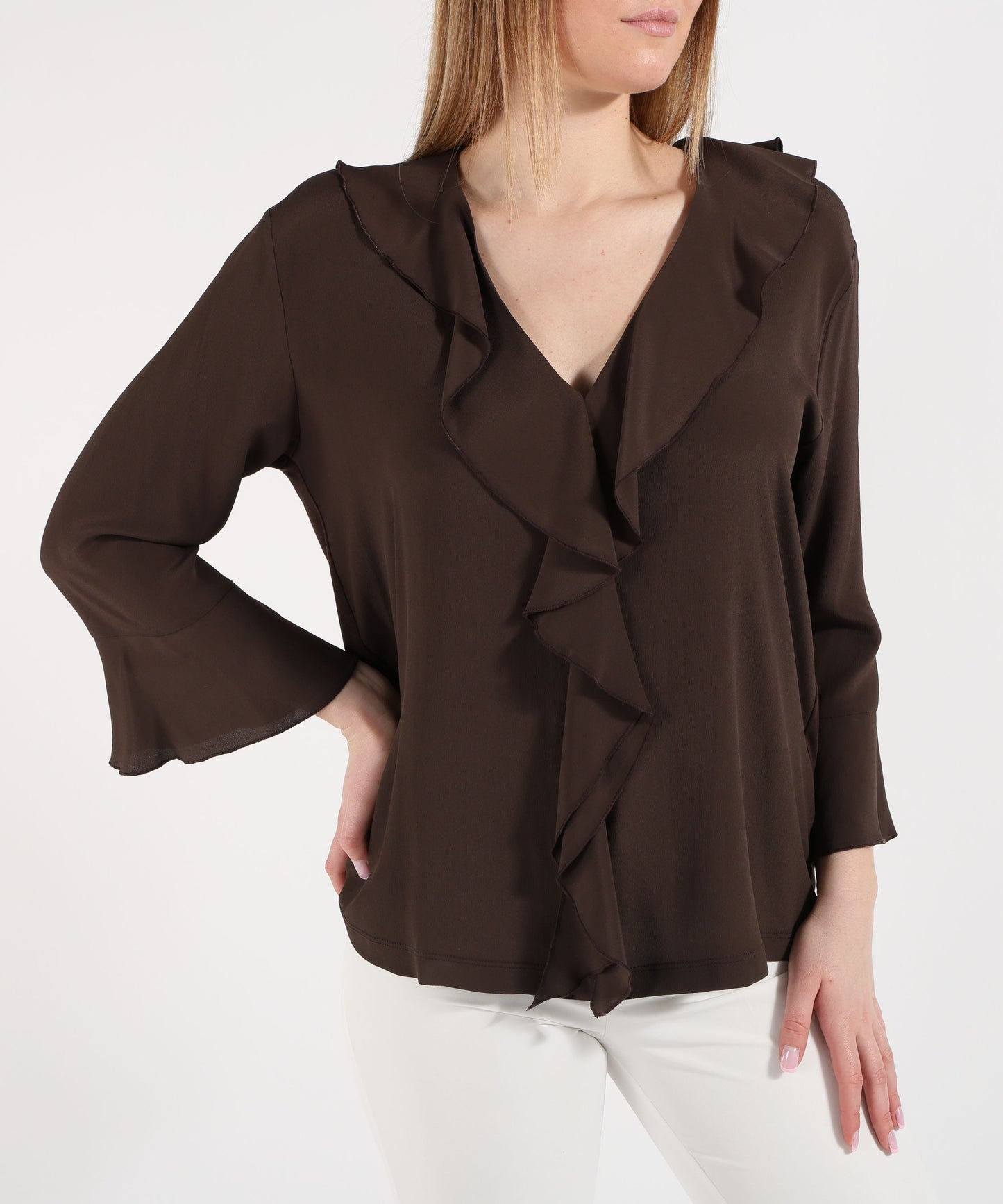 SEVENTY Blusa Donna con Scollo a V e Ruches