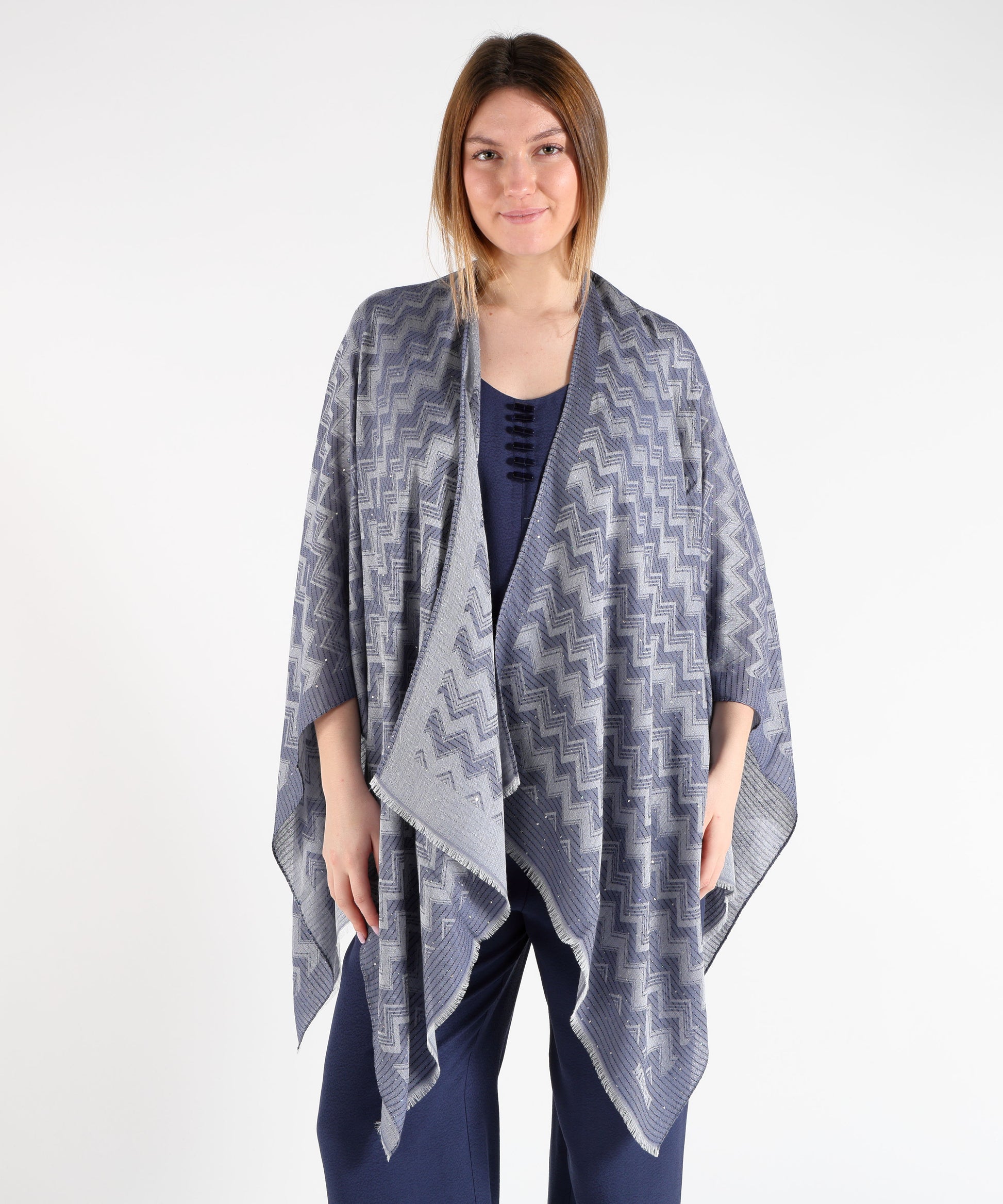 Mantelle MISSONI Mantella Rettangolare Fantasia Geometrica con Paillettes Blu | MISSONI