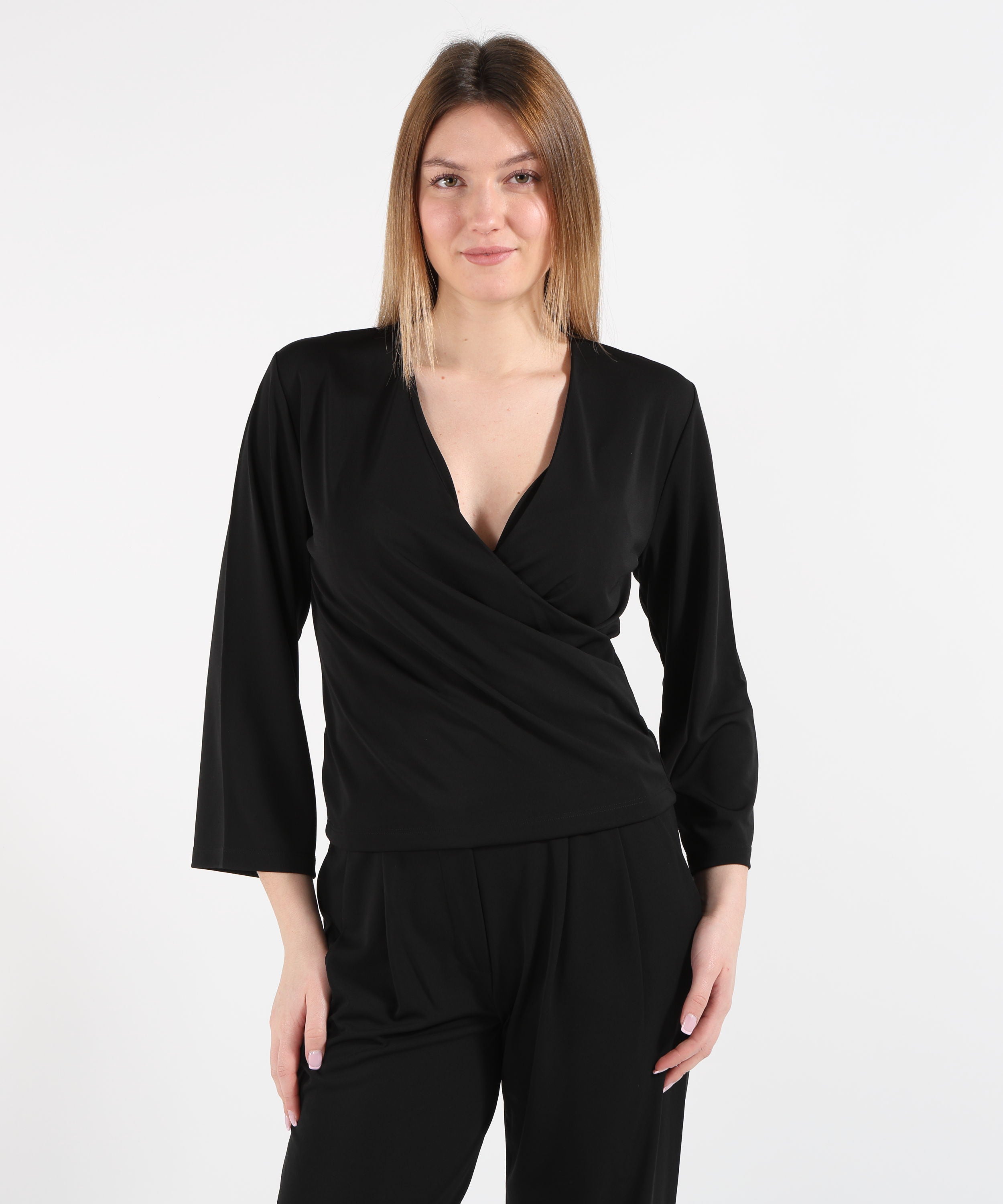 Maglie SEVENTY Maglia Donna con Scollo a V Incrociato Nero | SEVENTY