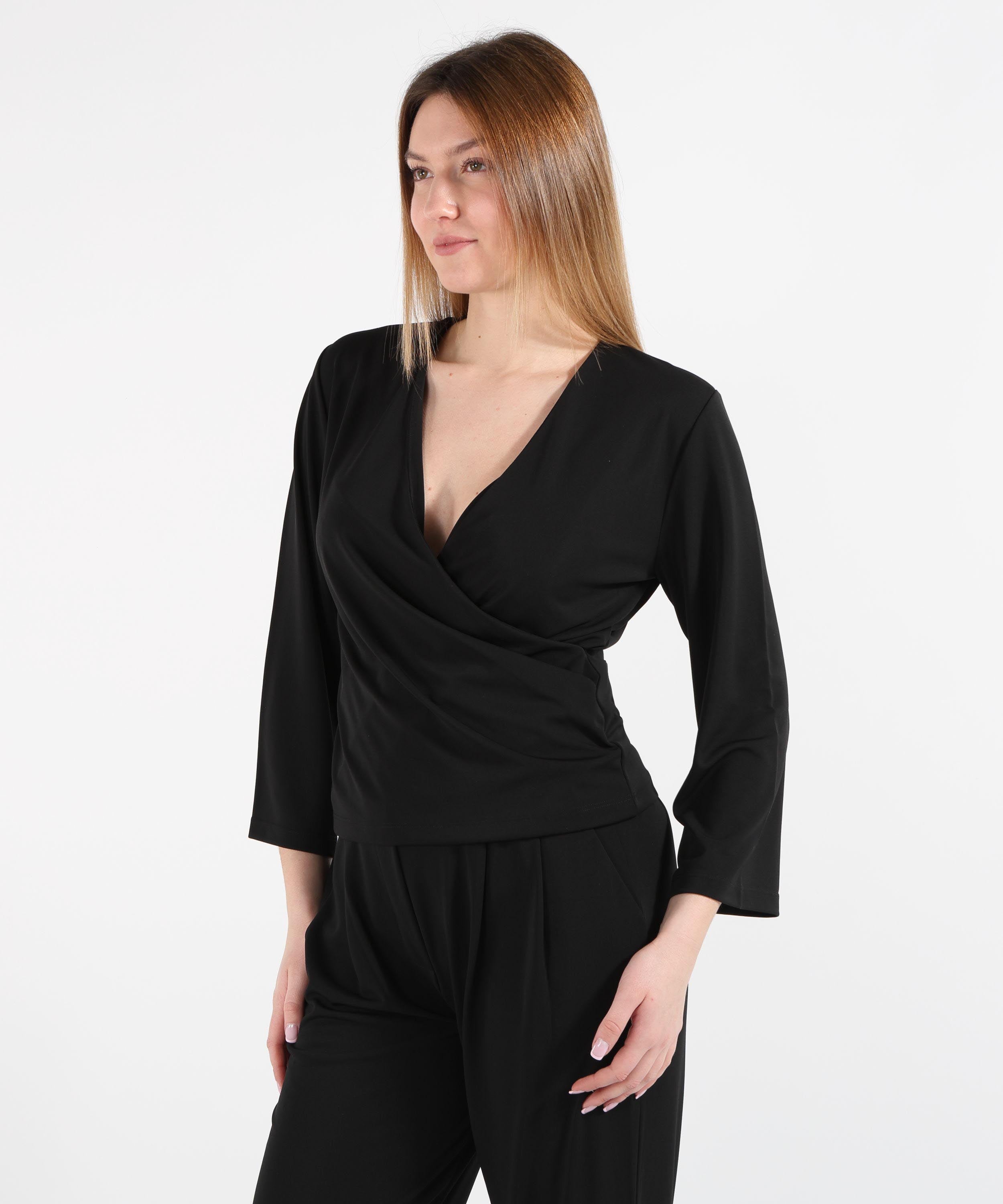 Maglie SEVENTY Maglia Donna con Scollo a V Incrociato Nero | SEVENTY