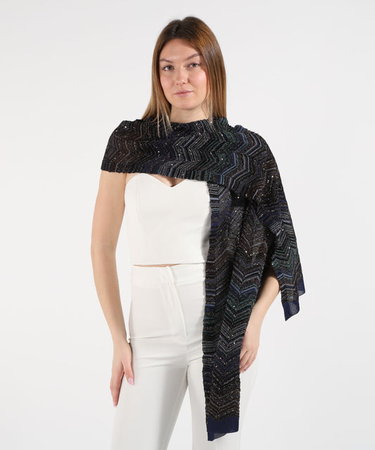 MISSONI Rectangular Geometric Pattern Stole with Sequins