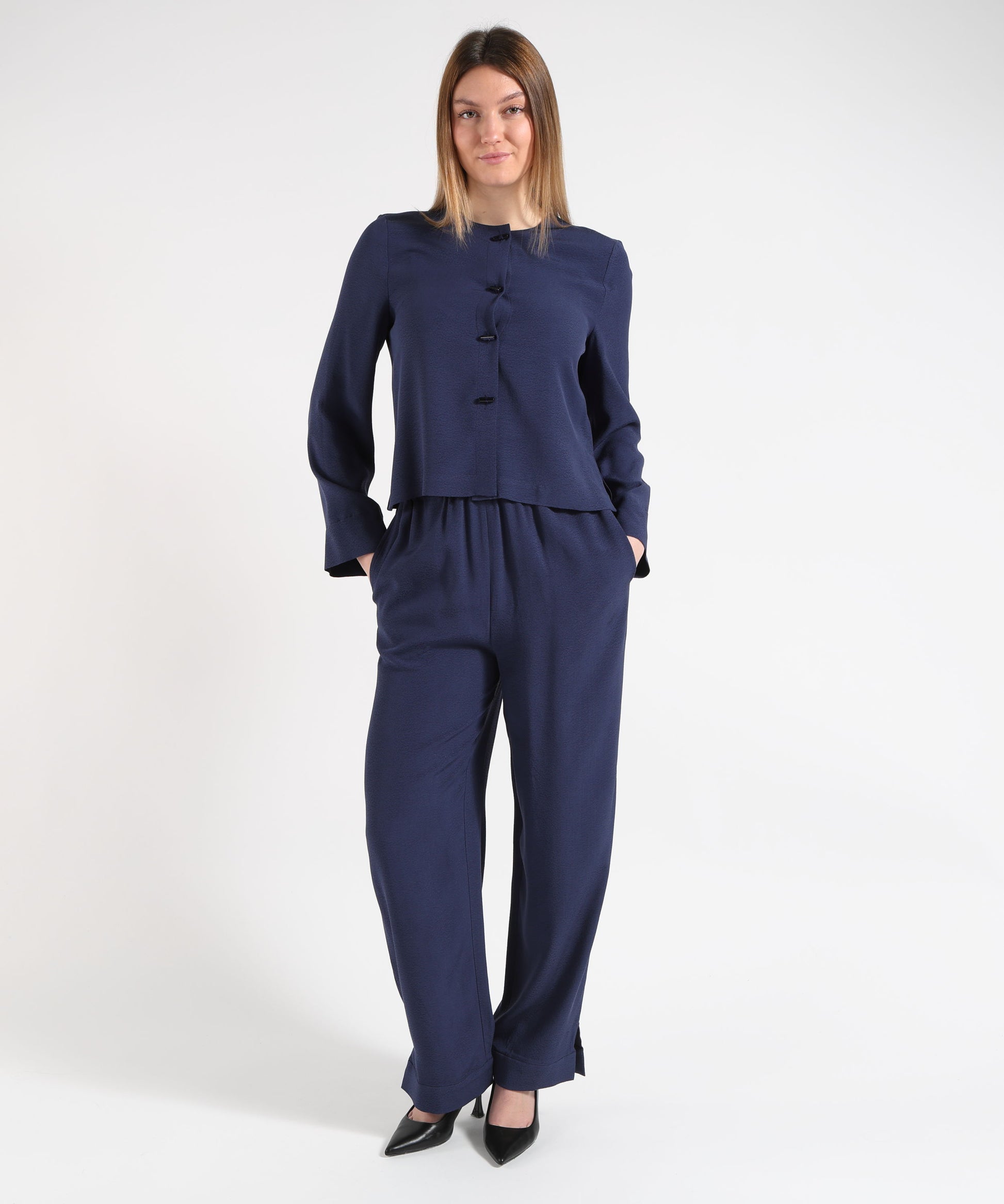 Trousers EMPORIO ARMANI Women's Soft Pants with Elasticated Waist Blu | EMPORIO ARMANI