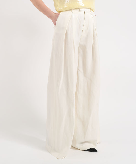 Trousers BERWICH Women's Wide-Leg Pleated Pants Crema | BERWICH
