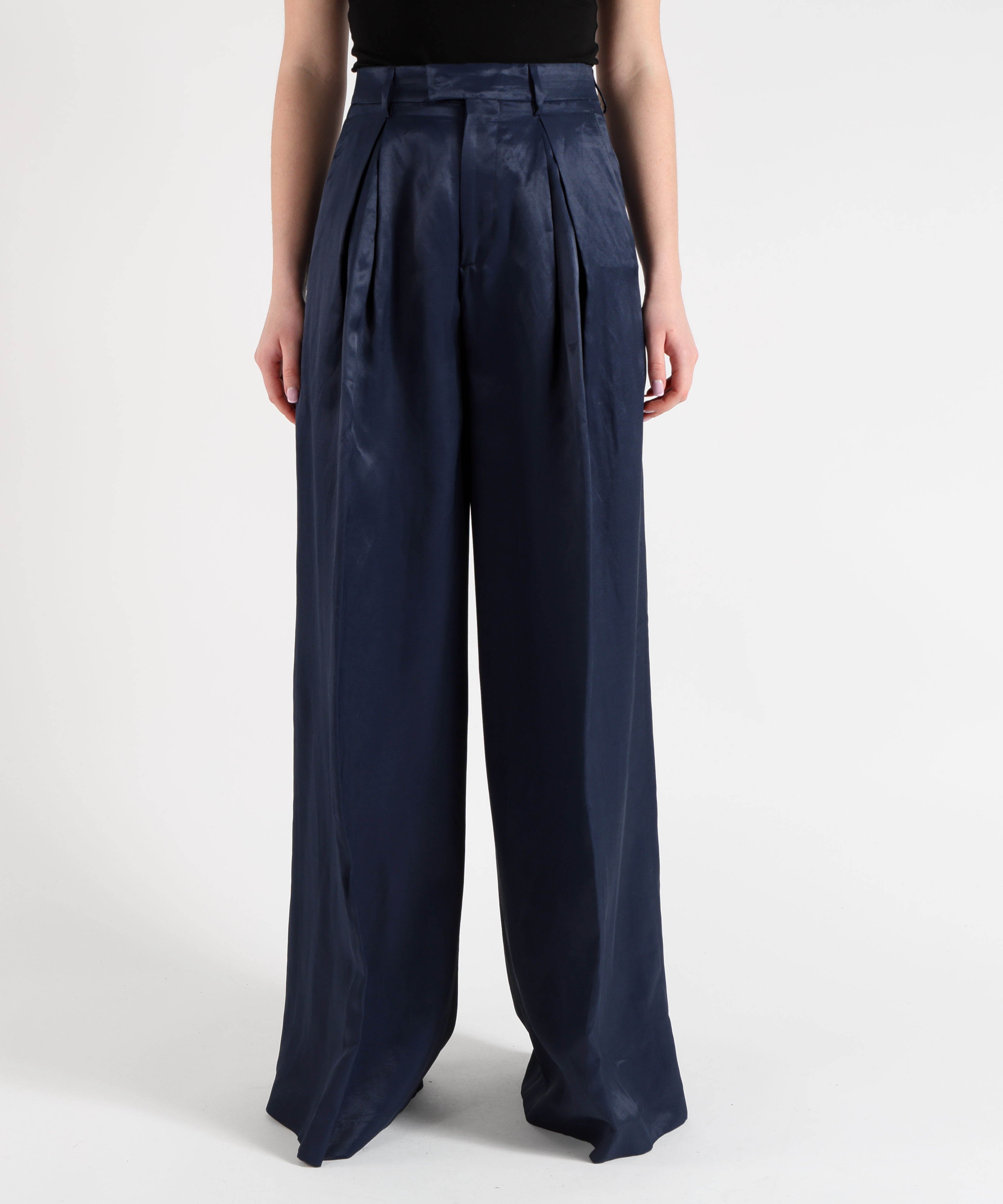 Trousers BERWICH Women's Wide-Leg Pleated Pants Navy | BERWICH