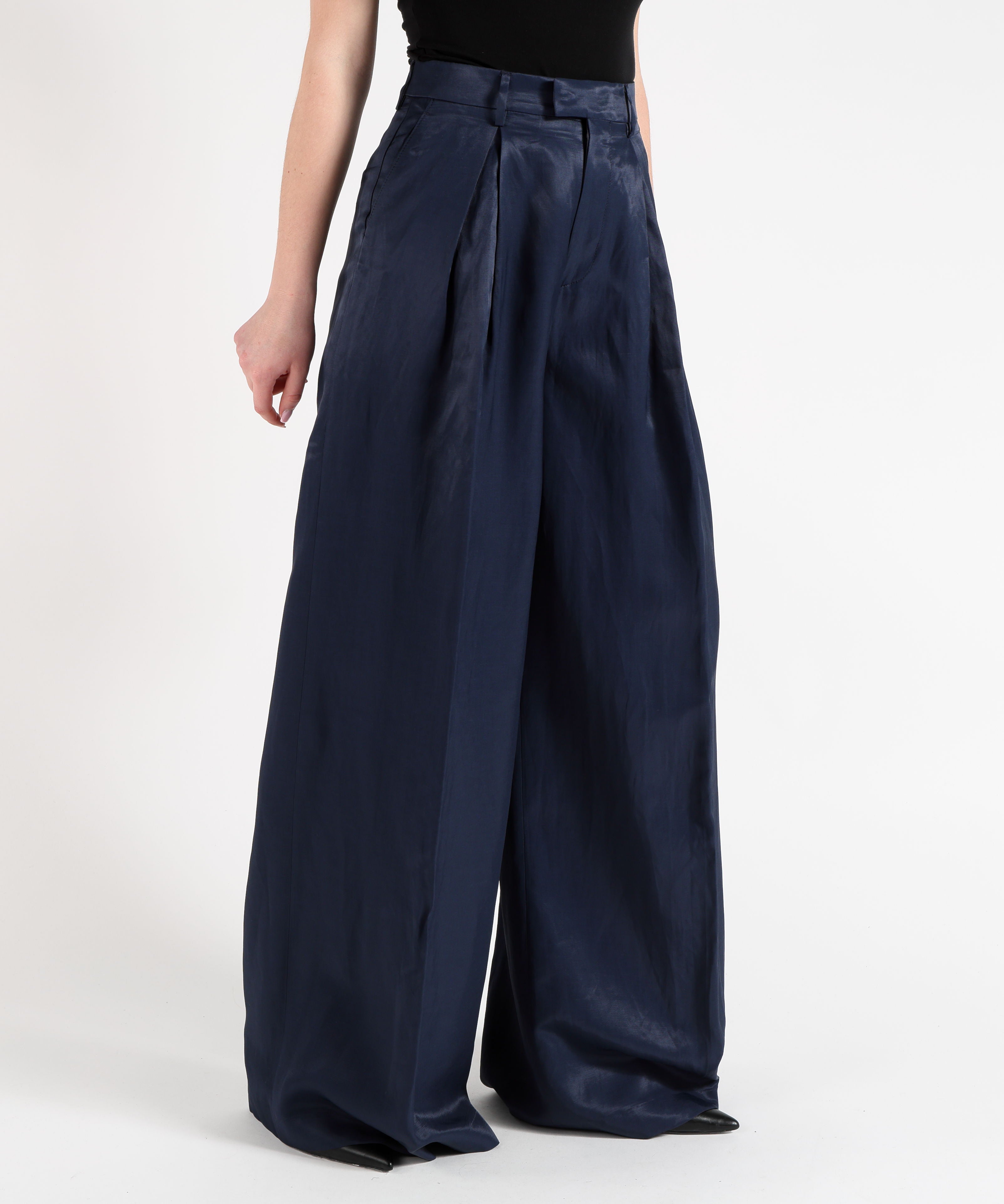 Trousers BERWICH Women's Wide-Leg Pleated Pants Navy | BERWICH