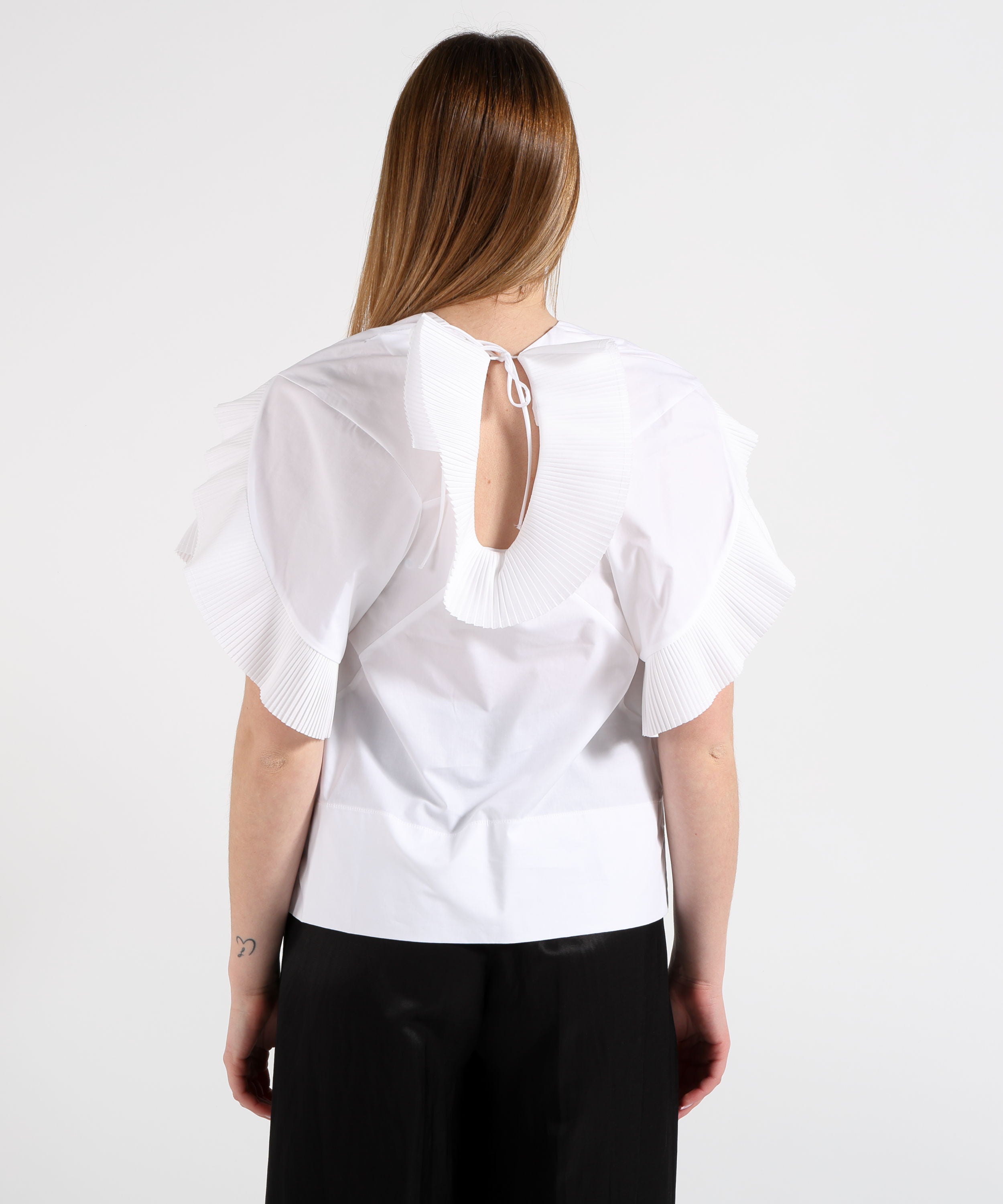 Blouses MEIMEI Women's Oversized T‑Shirt with Pleated Ruffles Bianco | MEIMEI