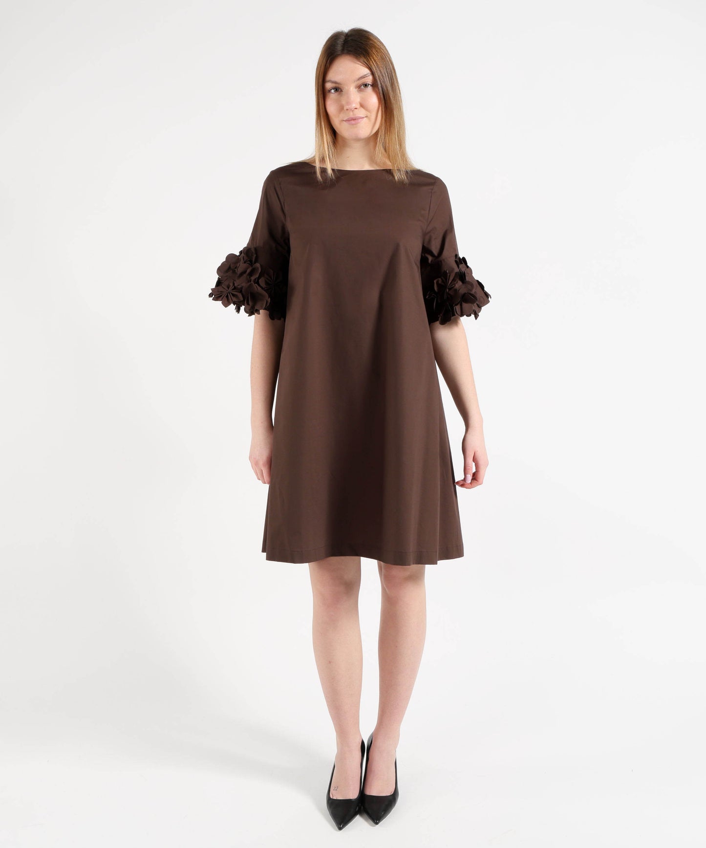 MEIMEI Abito Midi Donna Marrone con Fiori in Tessuto