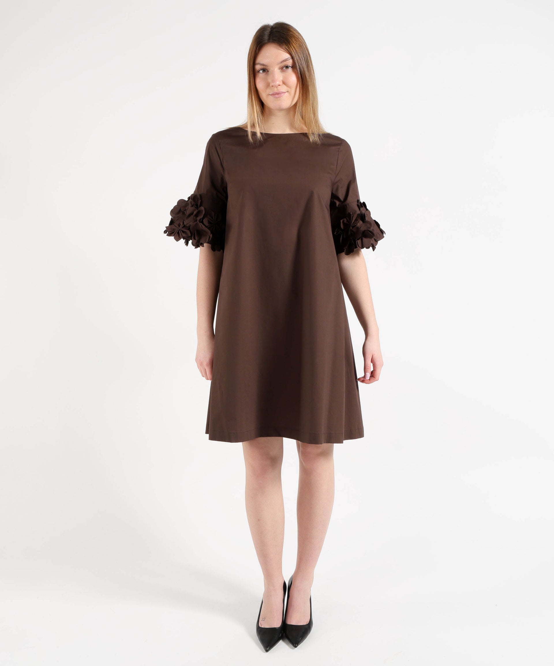 MEIMEI Abito Midi Donna Marrone con Fiori in Tessuto