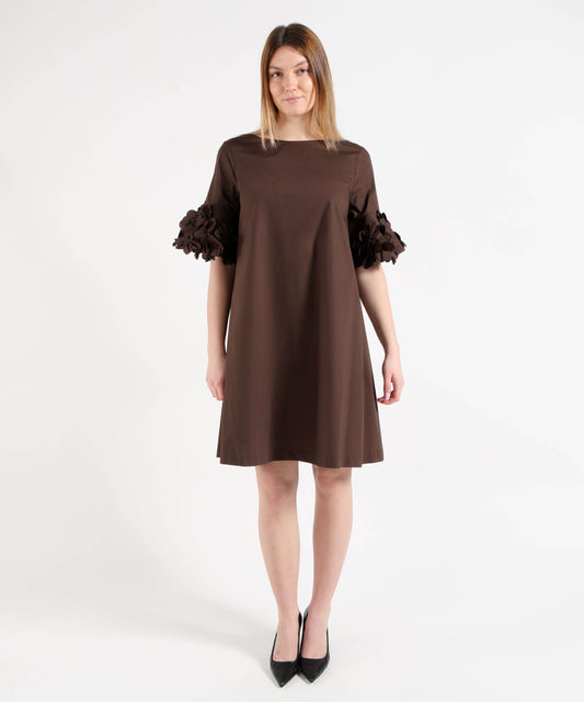 MEIMEI Abito Midi Donna Marrone con Fiori in Tessuto