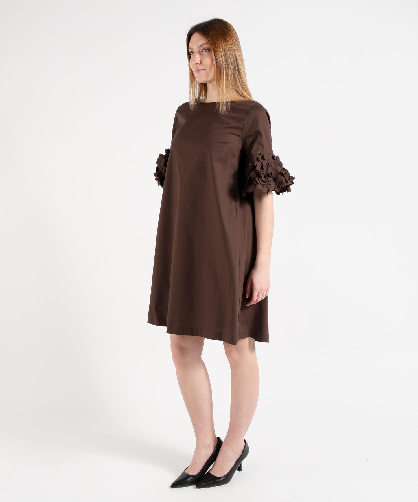 MEIMEI Abito Midi Donna Marrone con Fiori in Tessuto