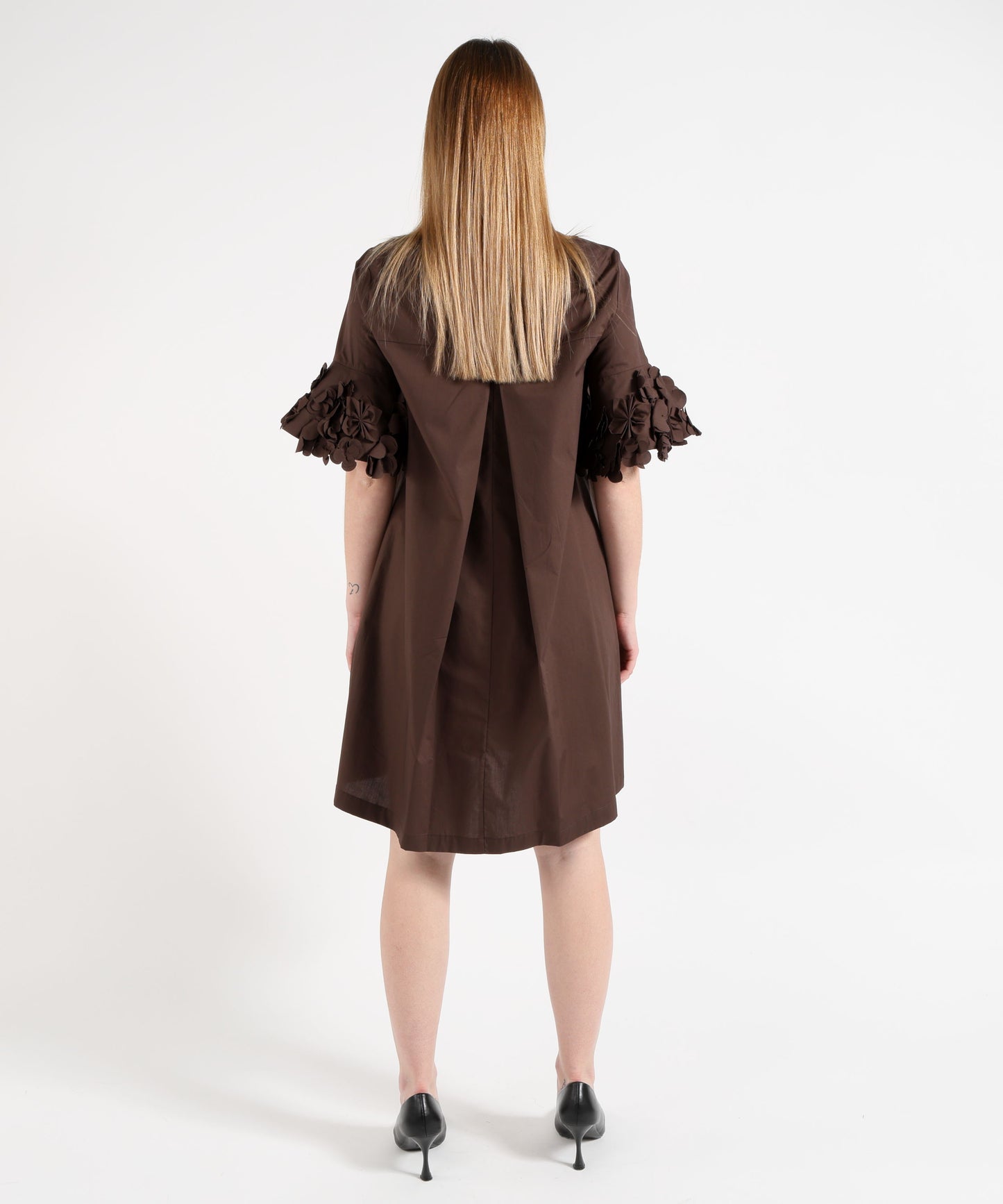 MEIMEI Abito Midi Donna Marrone con Fiori in Tessuto