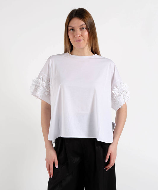 MEIMEI T-shirt Oversize Donna con Fiori in Tessuto