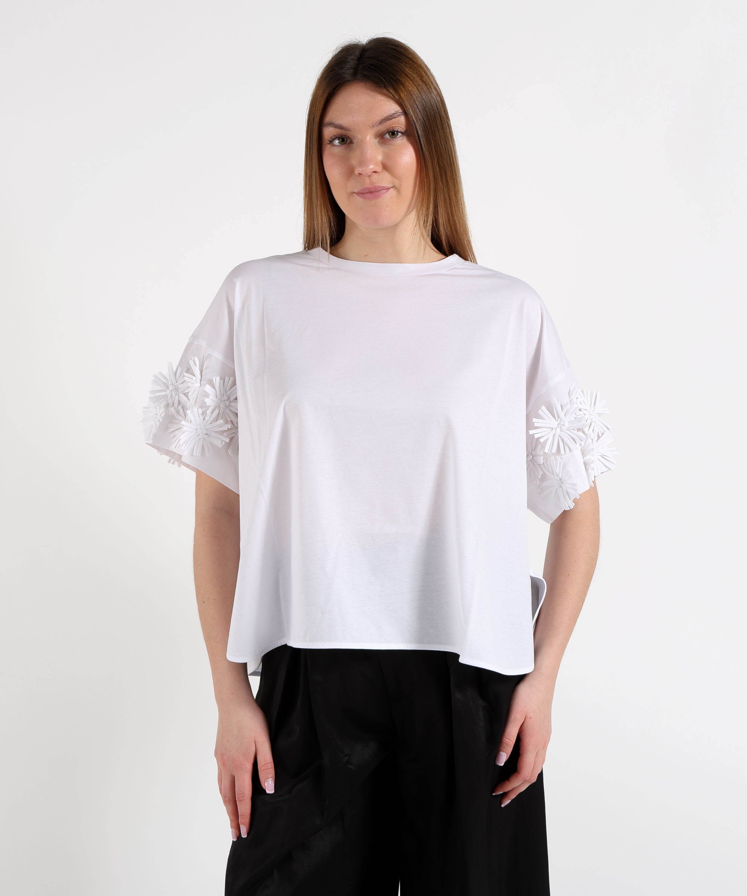 MEIMEI T-shirt Oversize Donna con Fiori in Tessuto