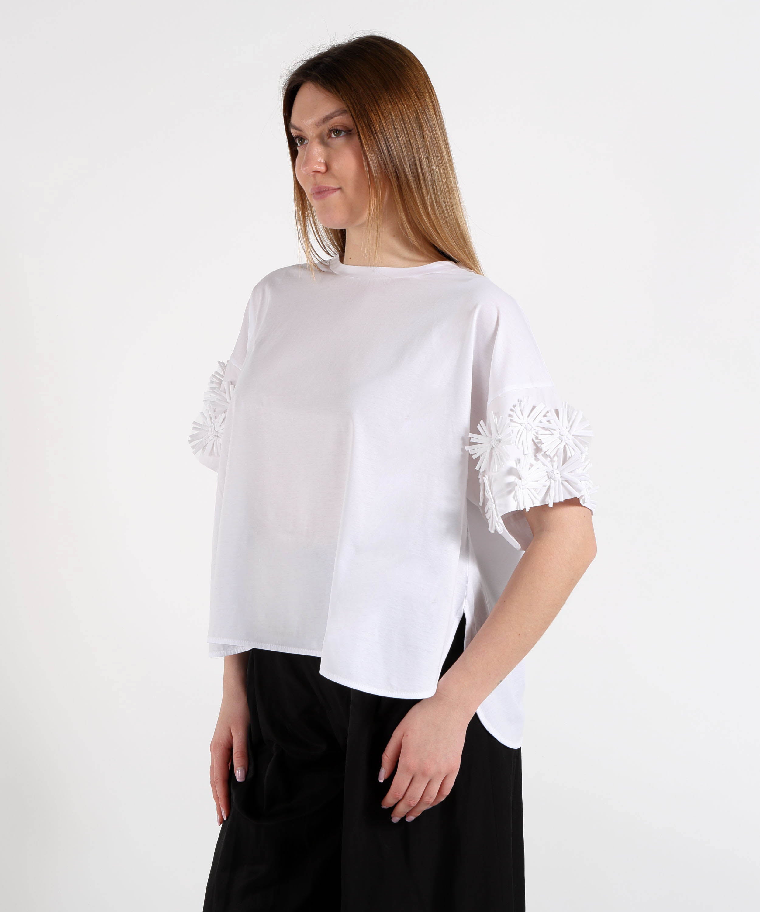 MEIMEI T-shirt Oversize Donna con Fiori in Tessuto