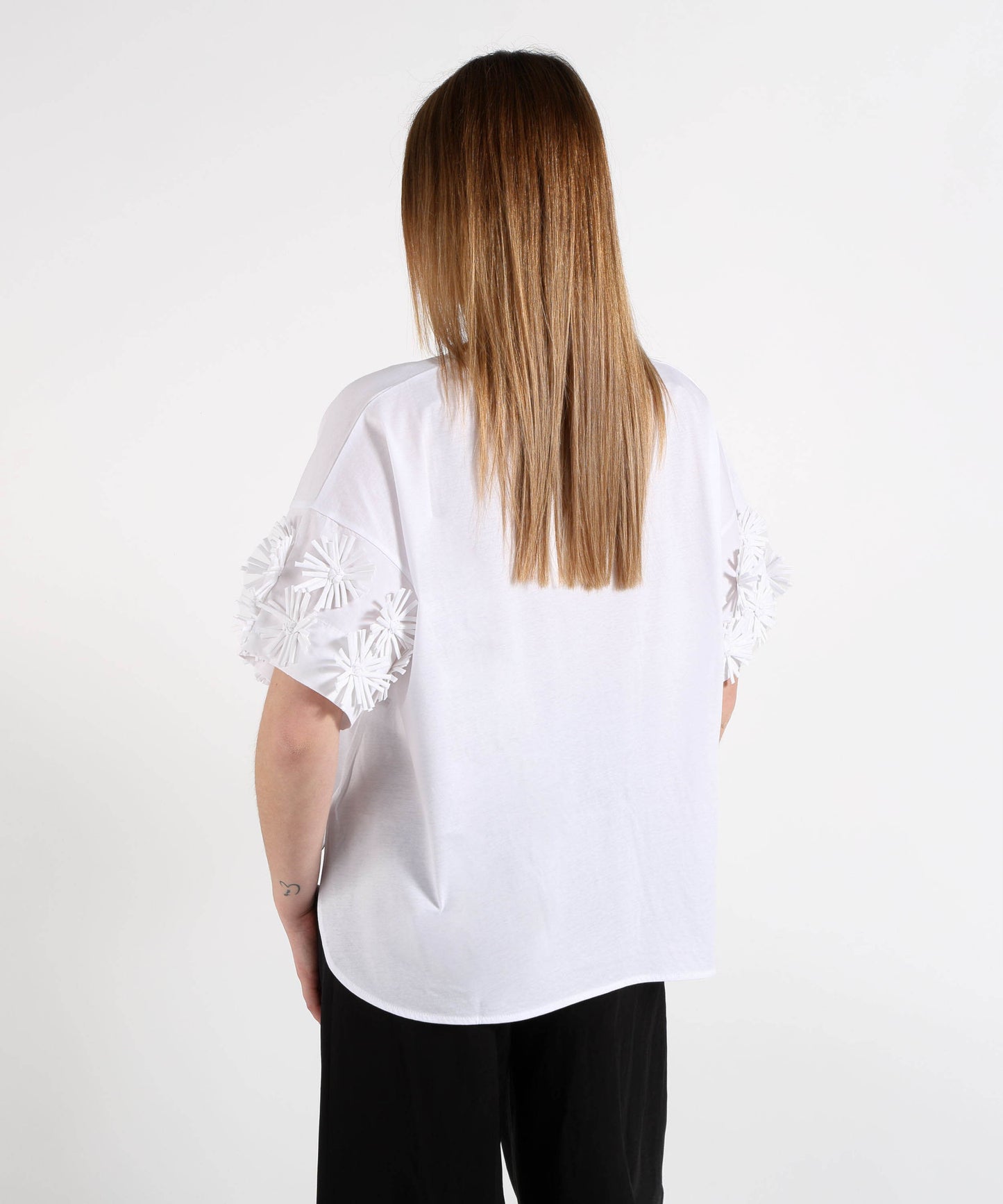 MEIMEI T-shirt Oversize Donna con Fiori in Tessuto
