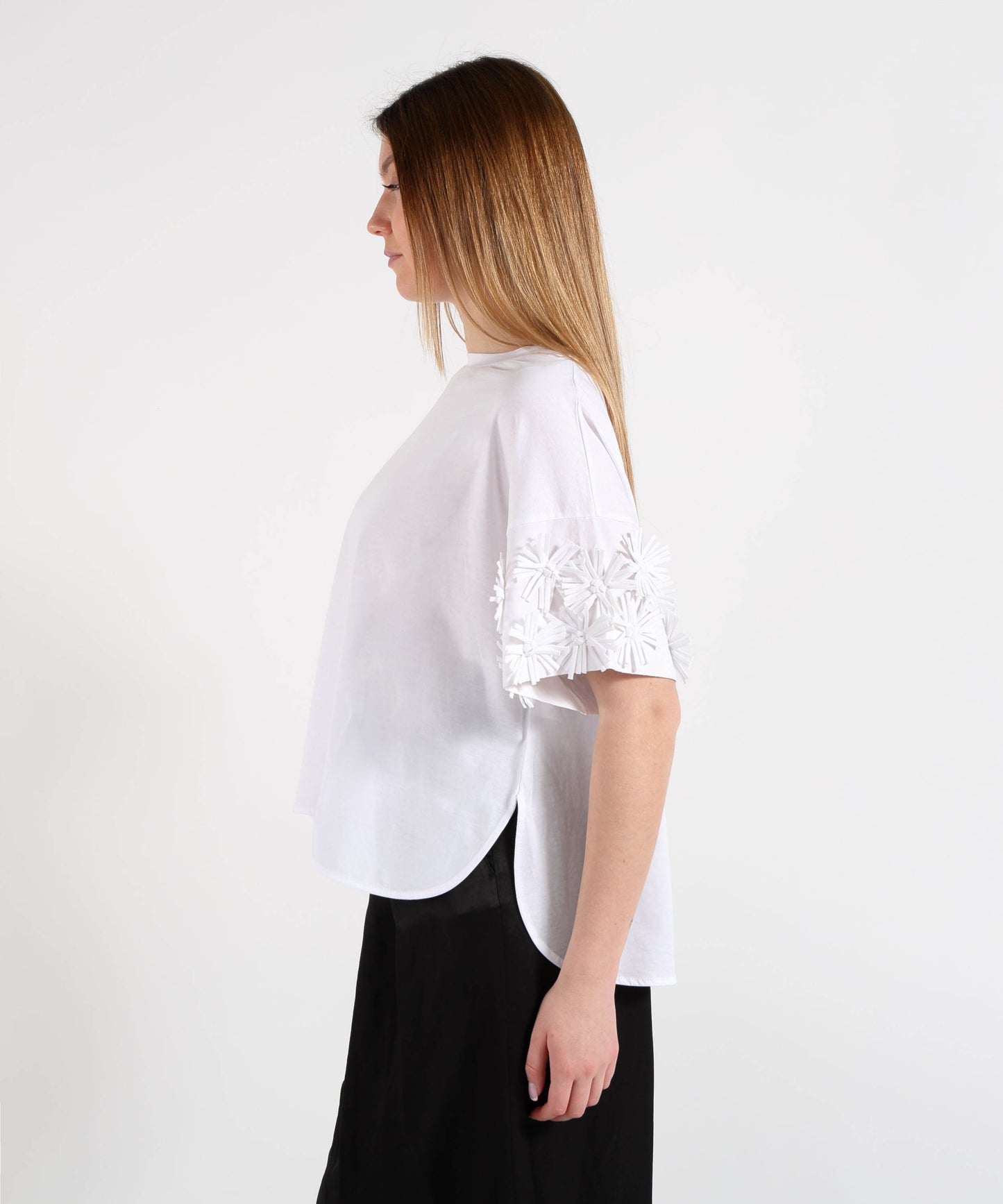 MEIMEI T-shirt Oversize Donna con Fiori in Tessuto