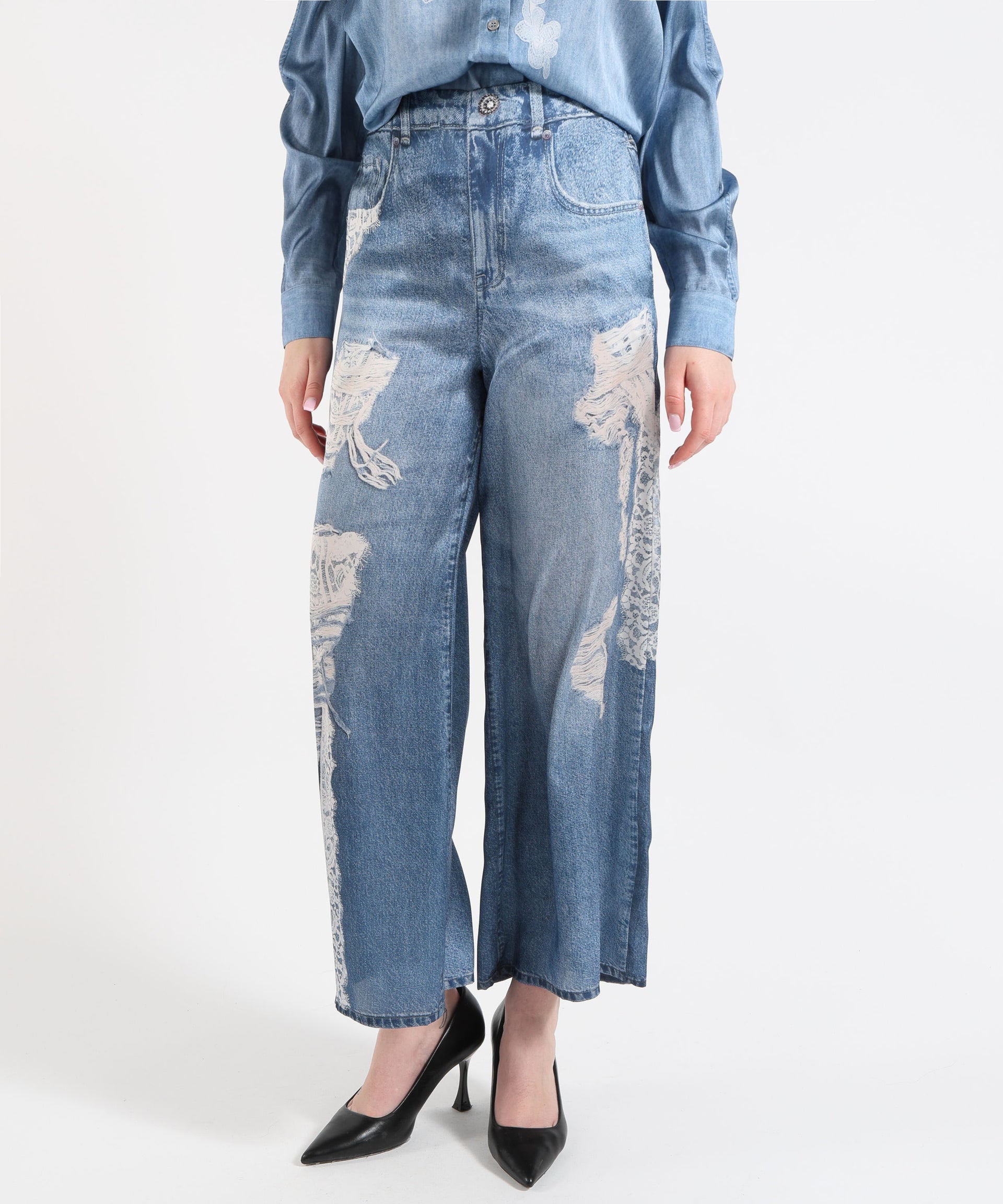 LIUJO denim Pantaloni flare con stampa digitale