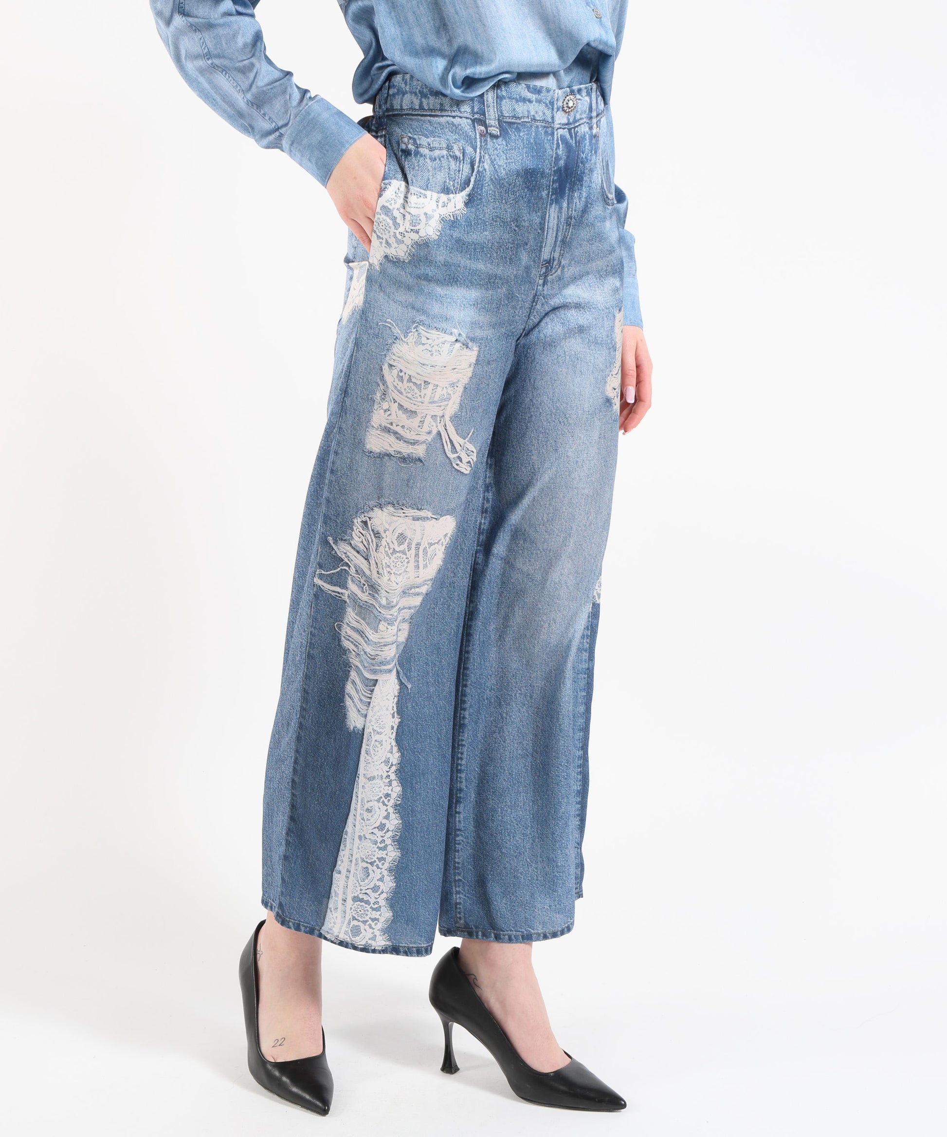 Jeans LIUJO denim Pantaloni flare con stampa digitale Denim | LIUJO denim