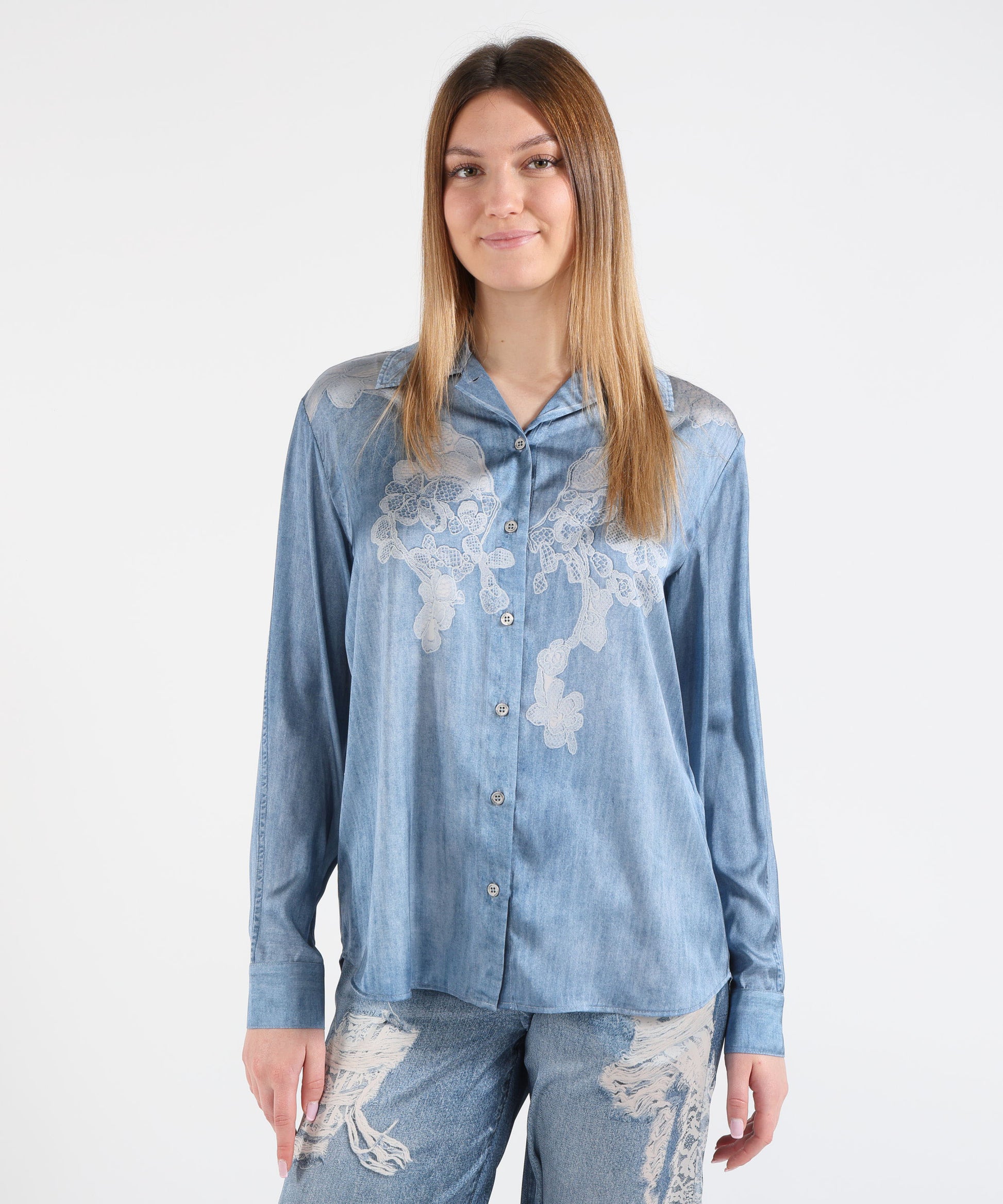 Shirts LIUJO denim Shirt with digital print Denim | LIUJO denim