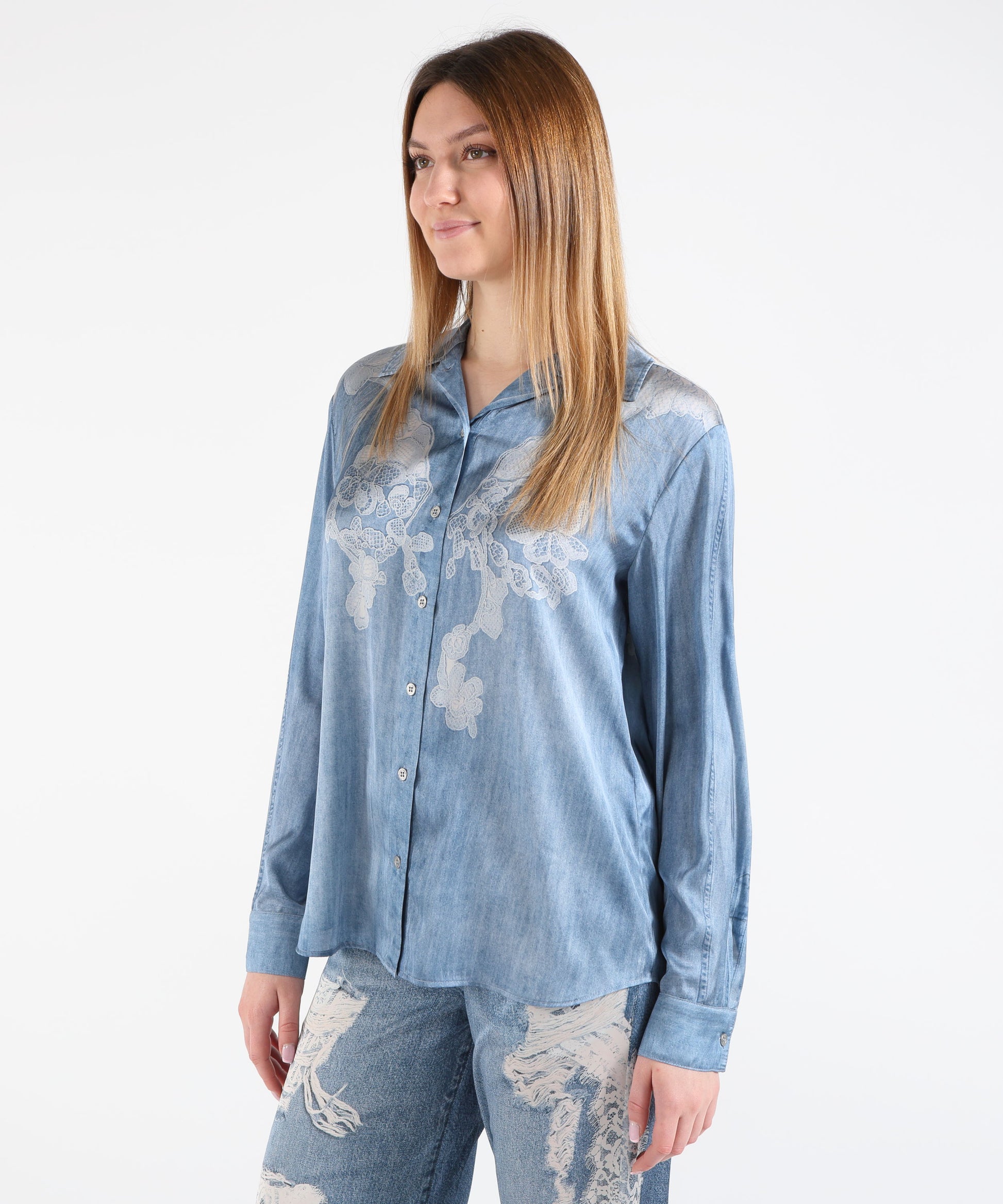 Shirts LIUJO denim Shirt with digital print Denim | LIUJO denim