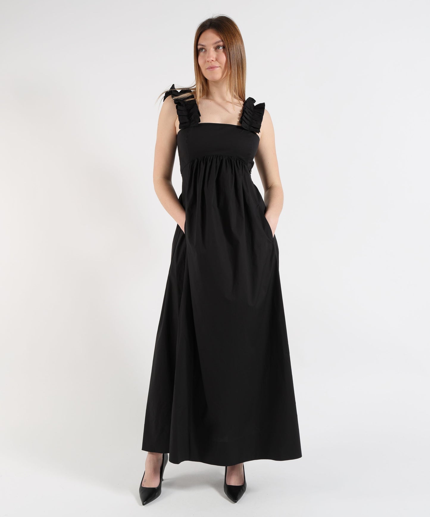 LIUJO BLACK Abito lungo con rouches