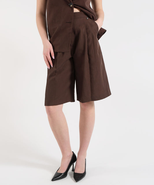Bermudas LIUJO WHITE Linen-Blend Bermuda Shorts Marrone | LIUJO WHITE