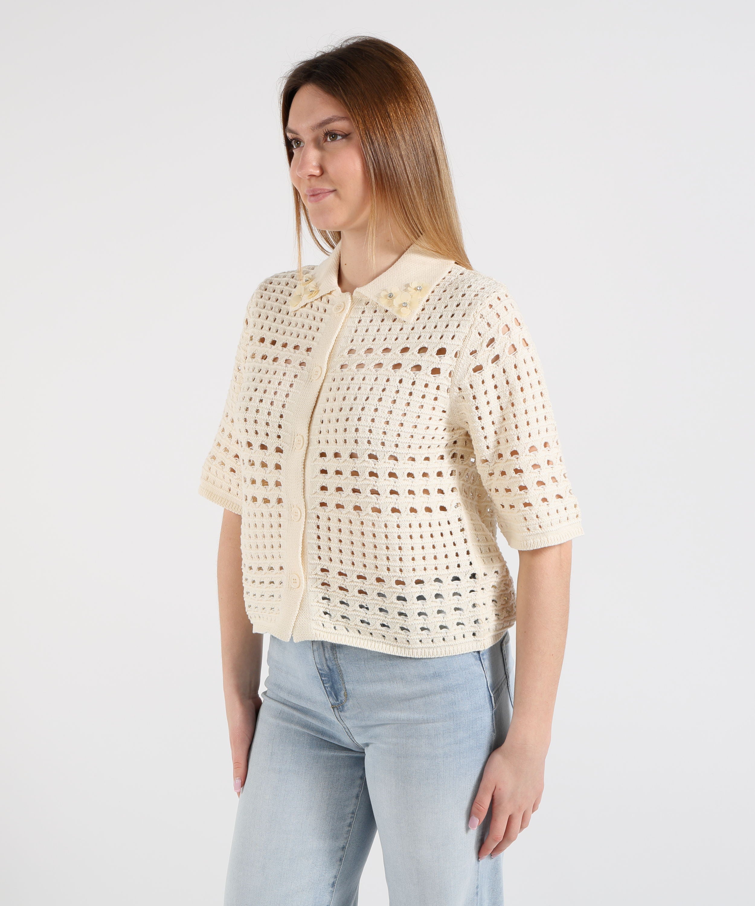 Maglie LIUJO WHITE Cardigan in crochet Panna | LIUJO WHITE