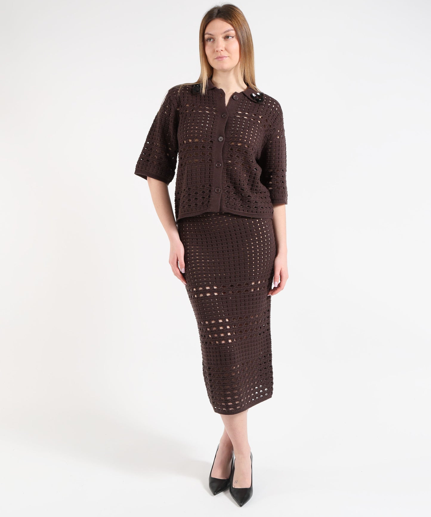 LIUJO WHITE Crochet Cardigan