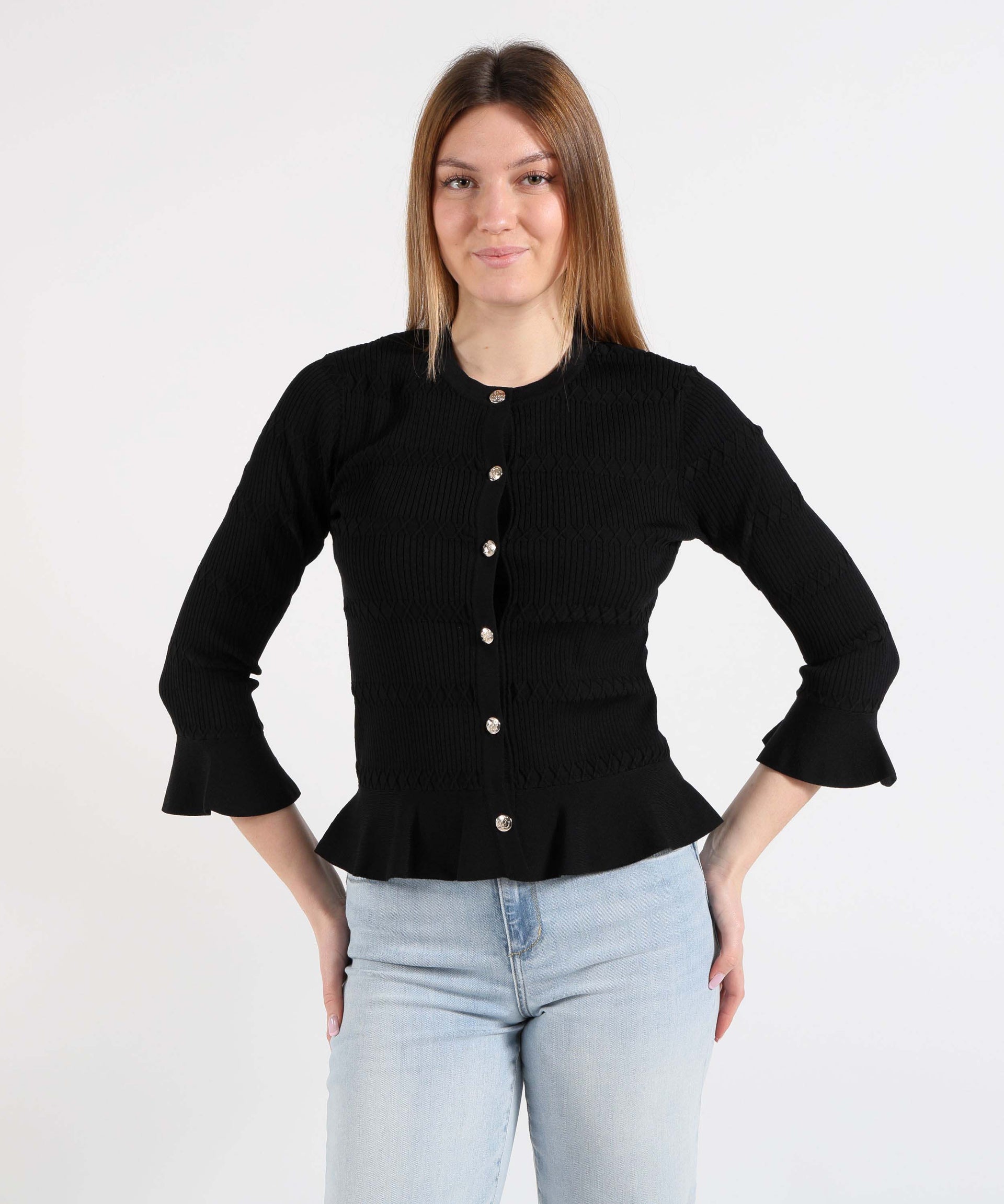 LIUJO BLACK Cardigan con volant