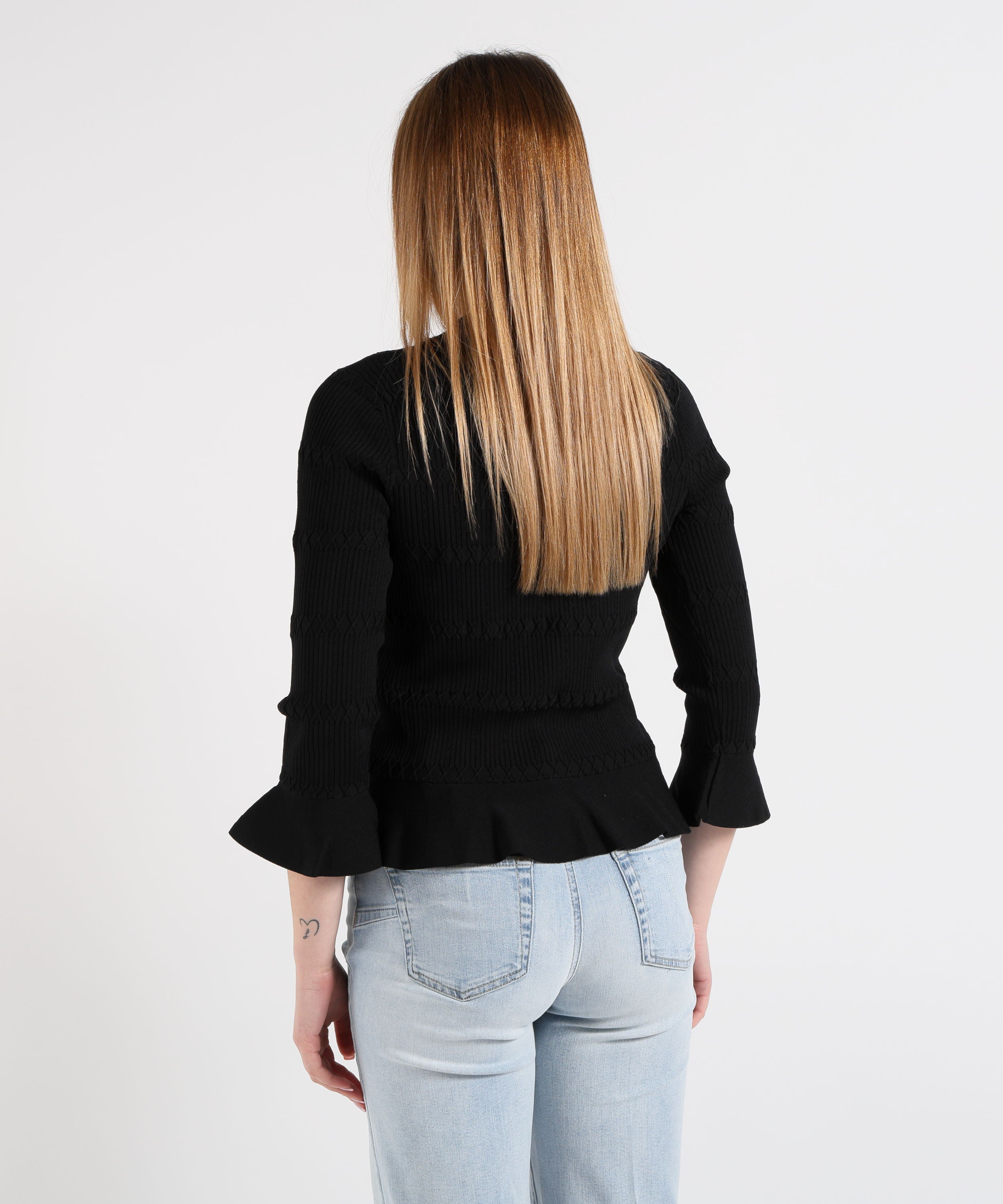 LIUJO BLACK Cardigan con volant